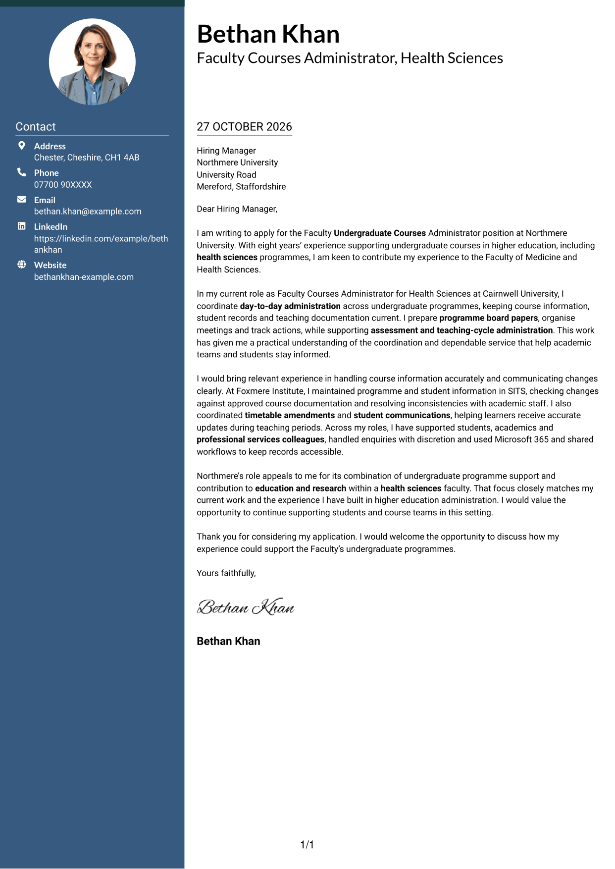 Cover letter example — page 1