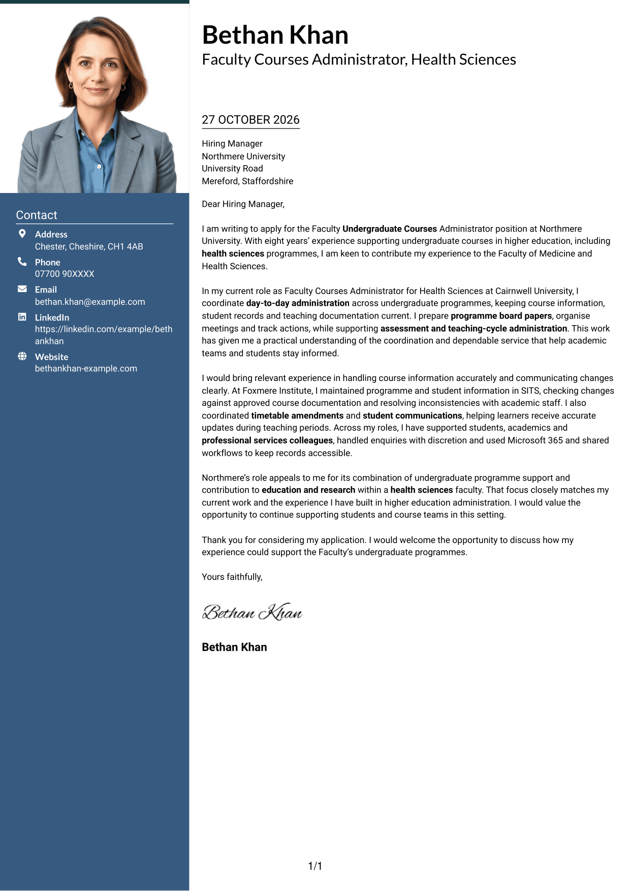 Cover letter example — page 1