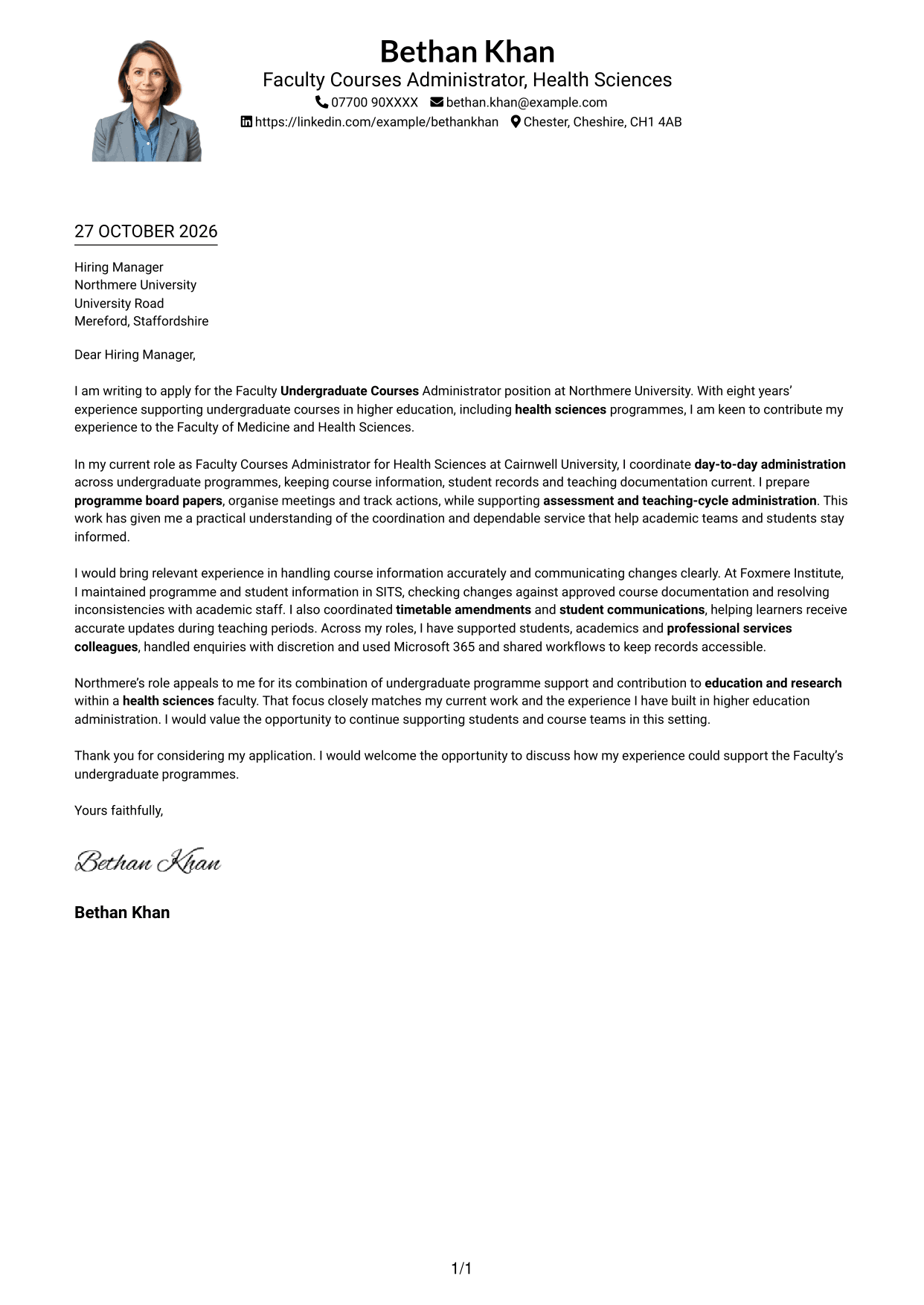 Cover letter example — page 1