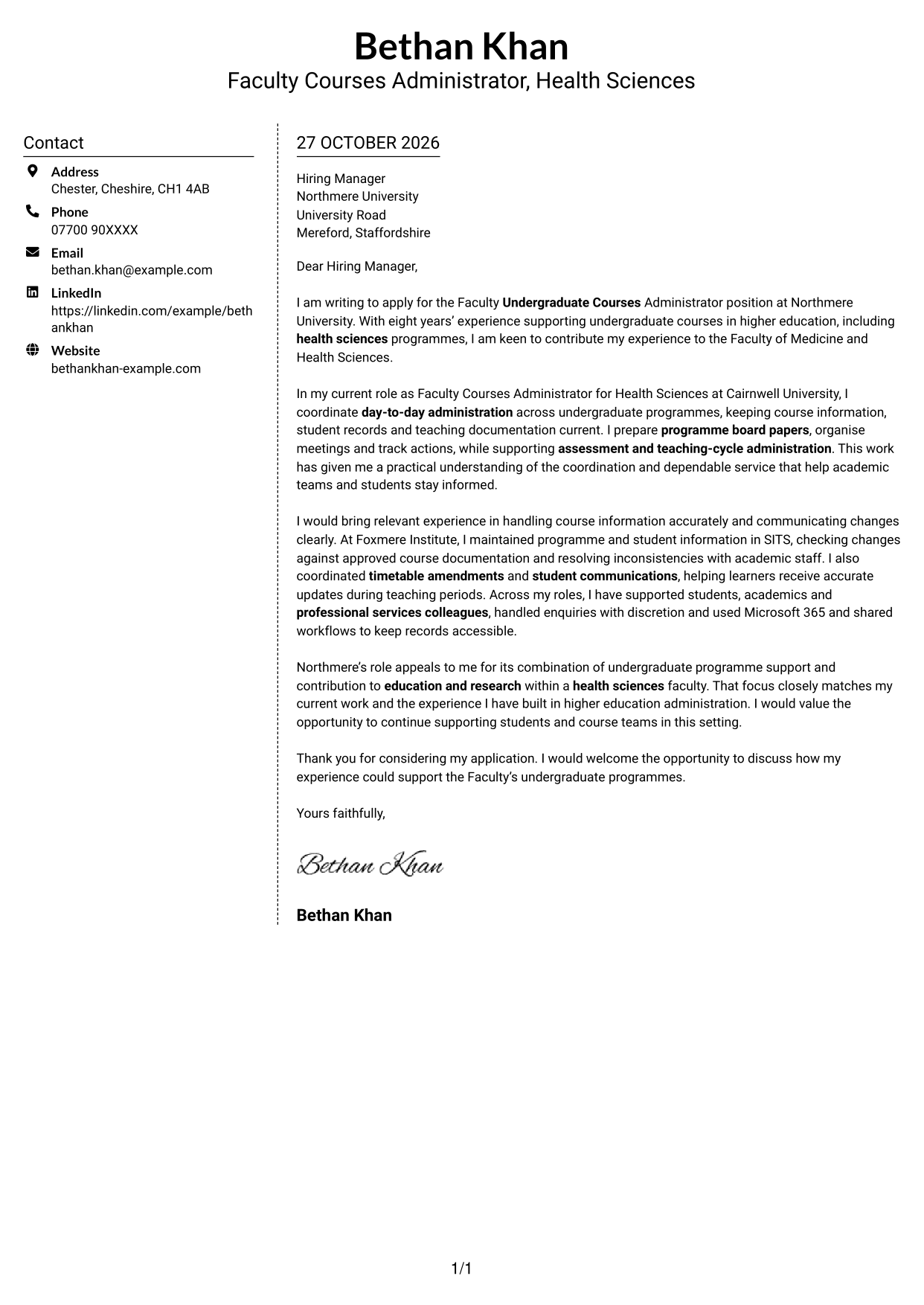 Cover letter example — page 1