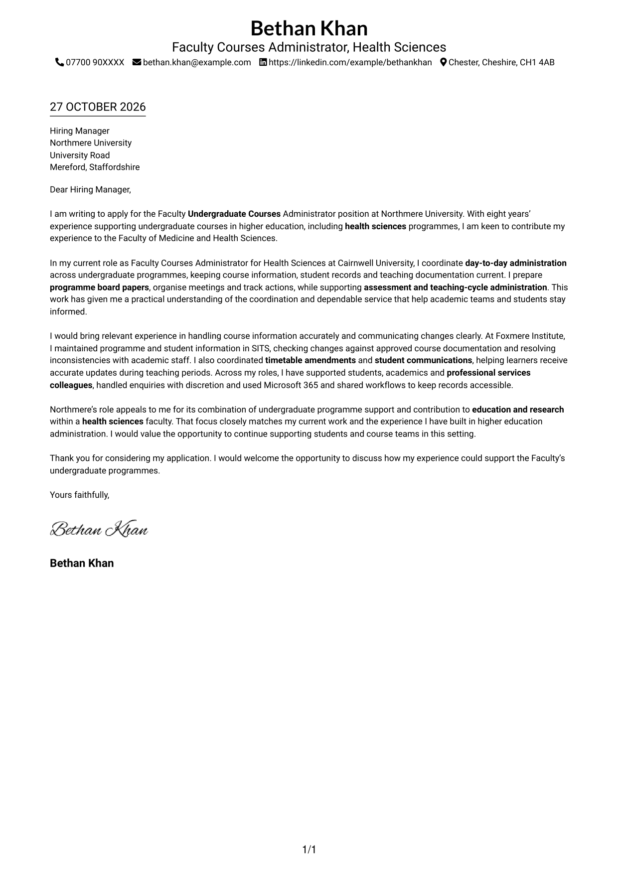 Cover letter example — page 1