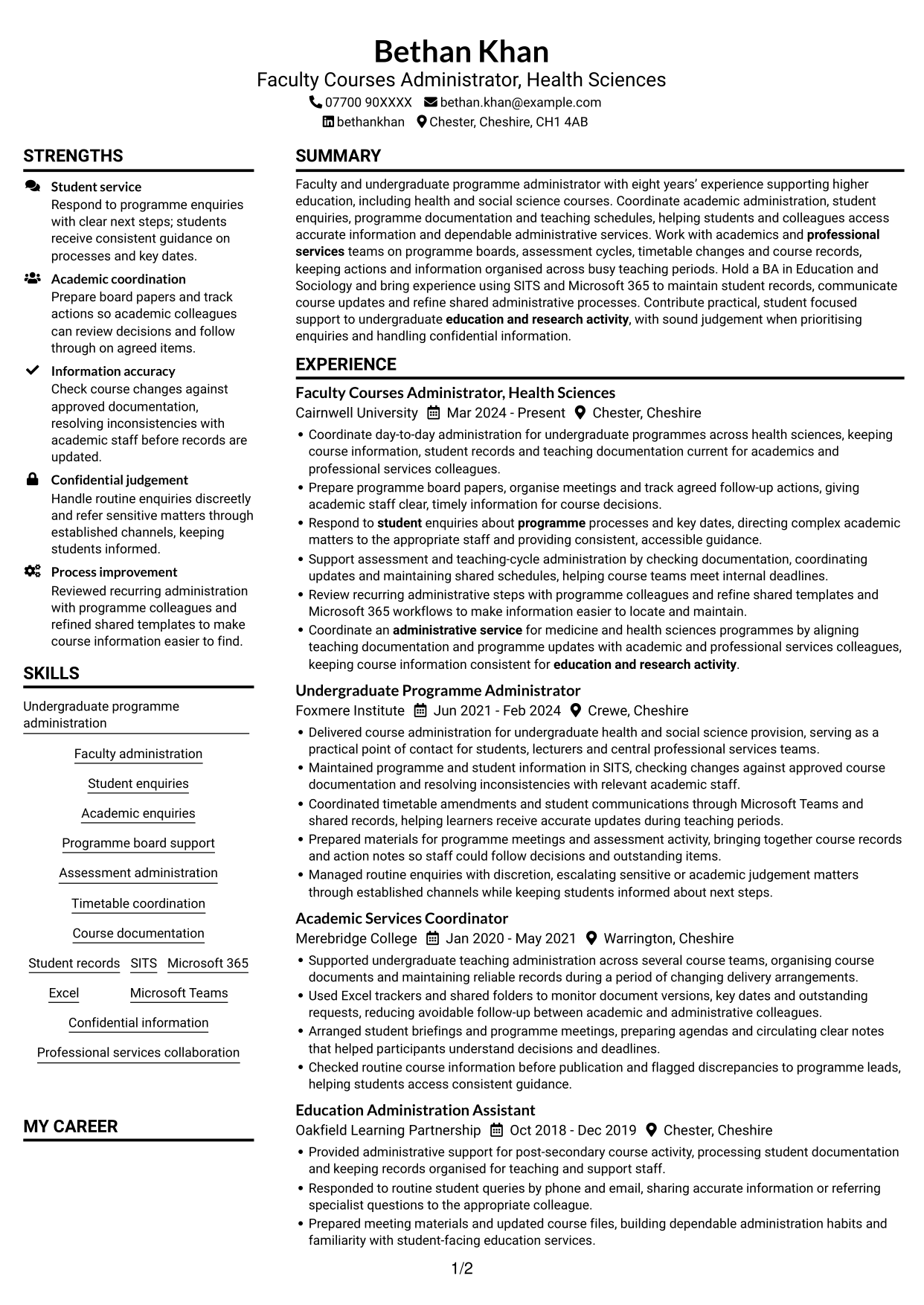 CV example — page 1