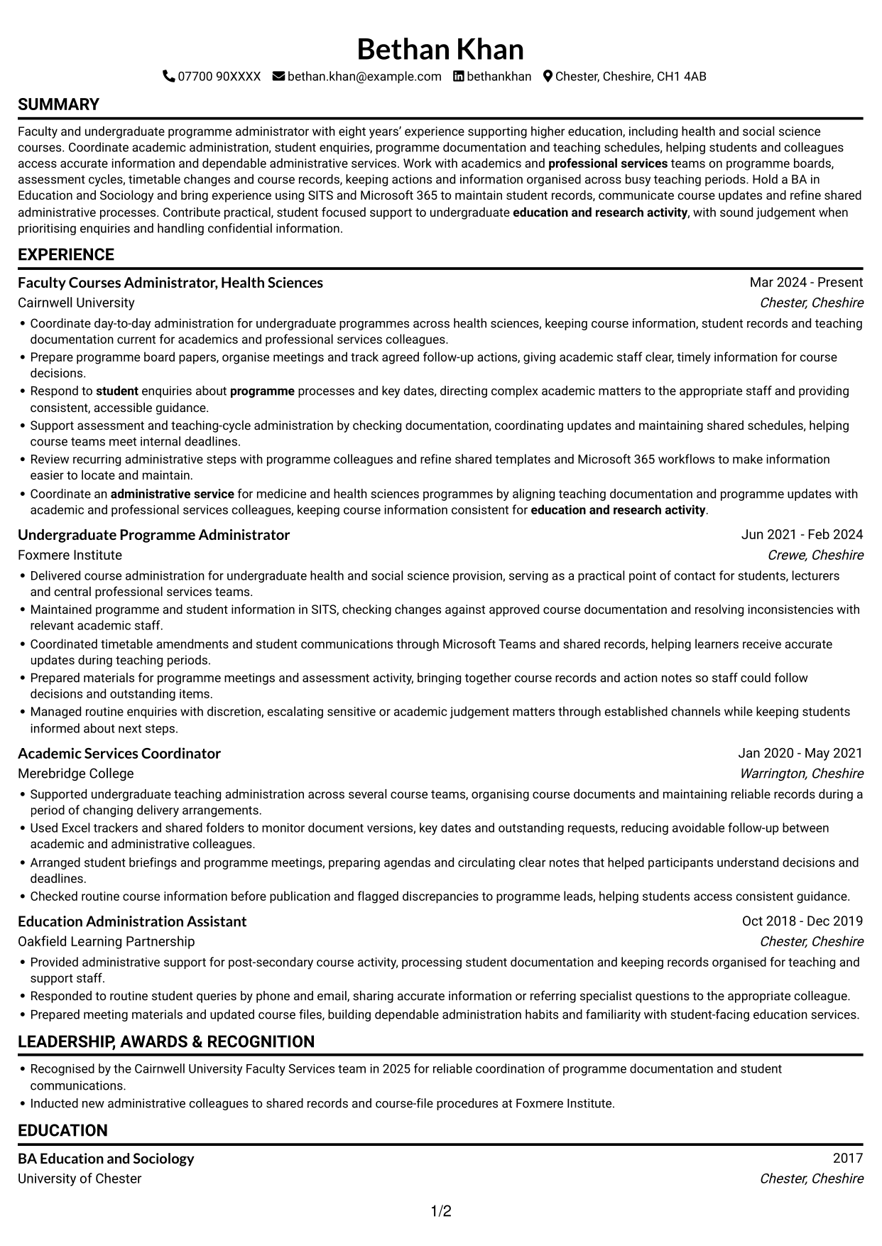 CV example — page 1