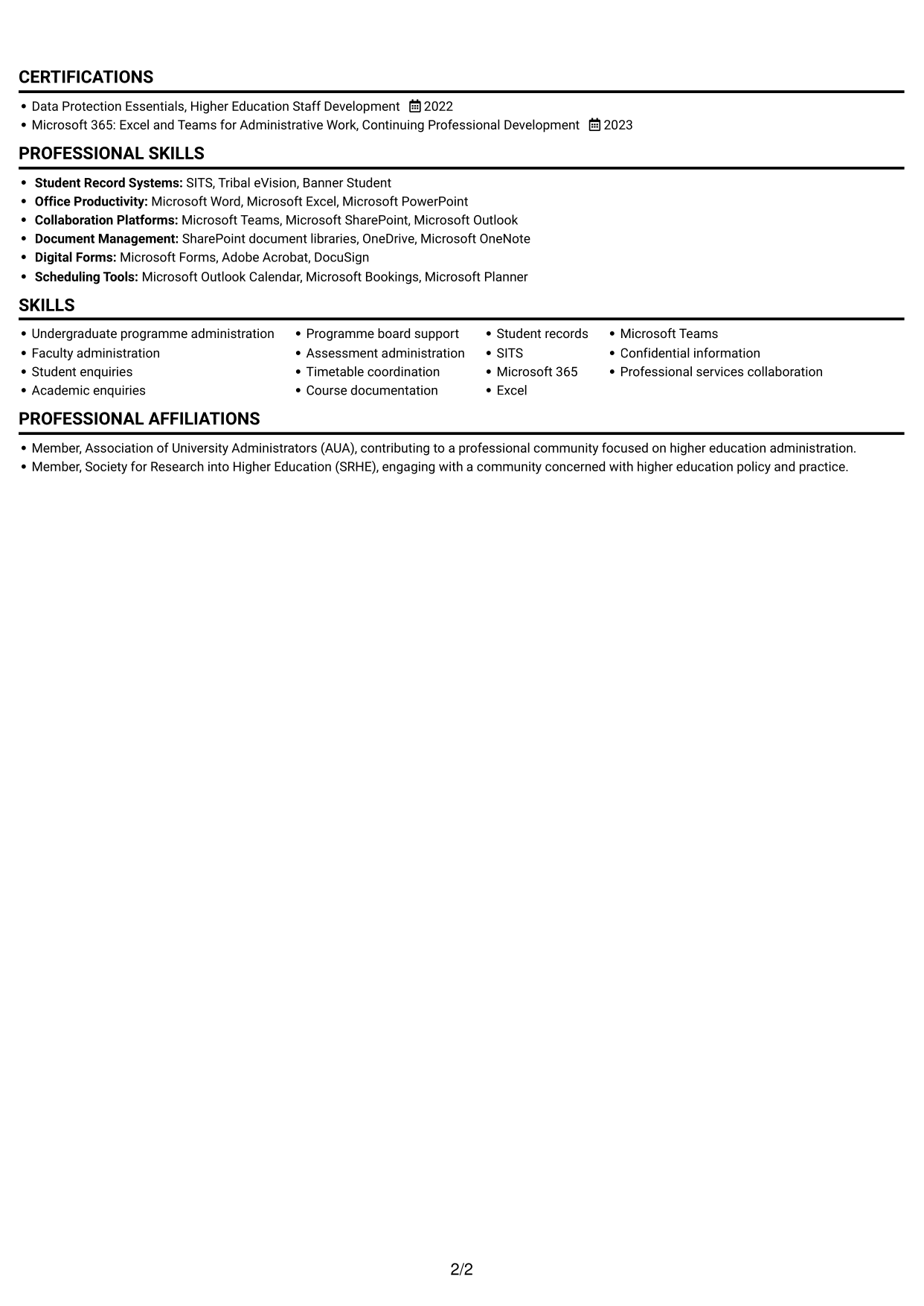 CV example — page 2