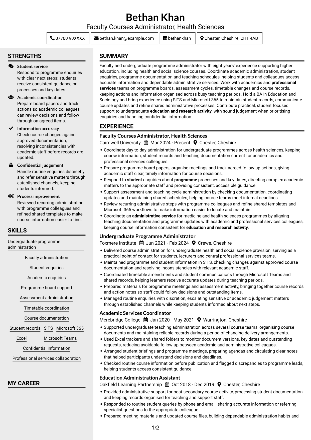 CV example — page 1