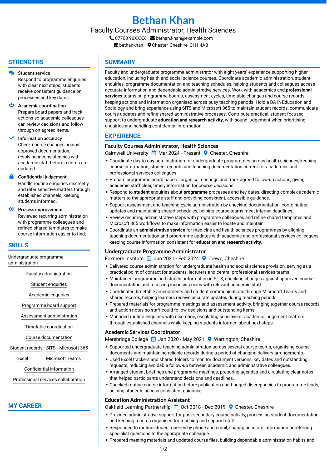 CV example — page 1