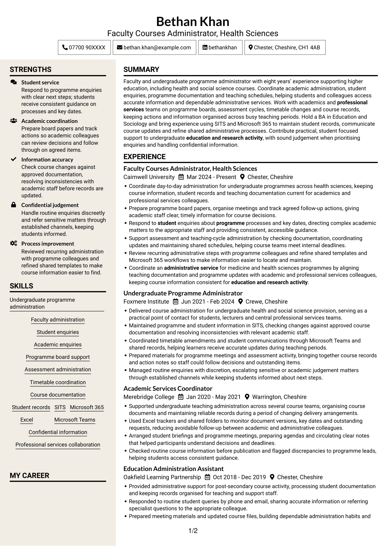 CV example — page 1