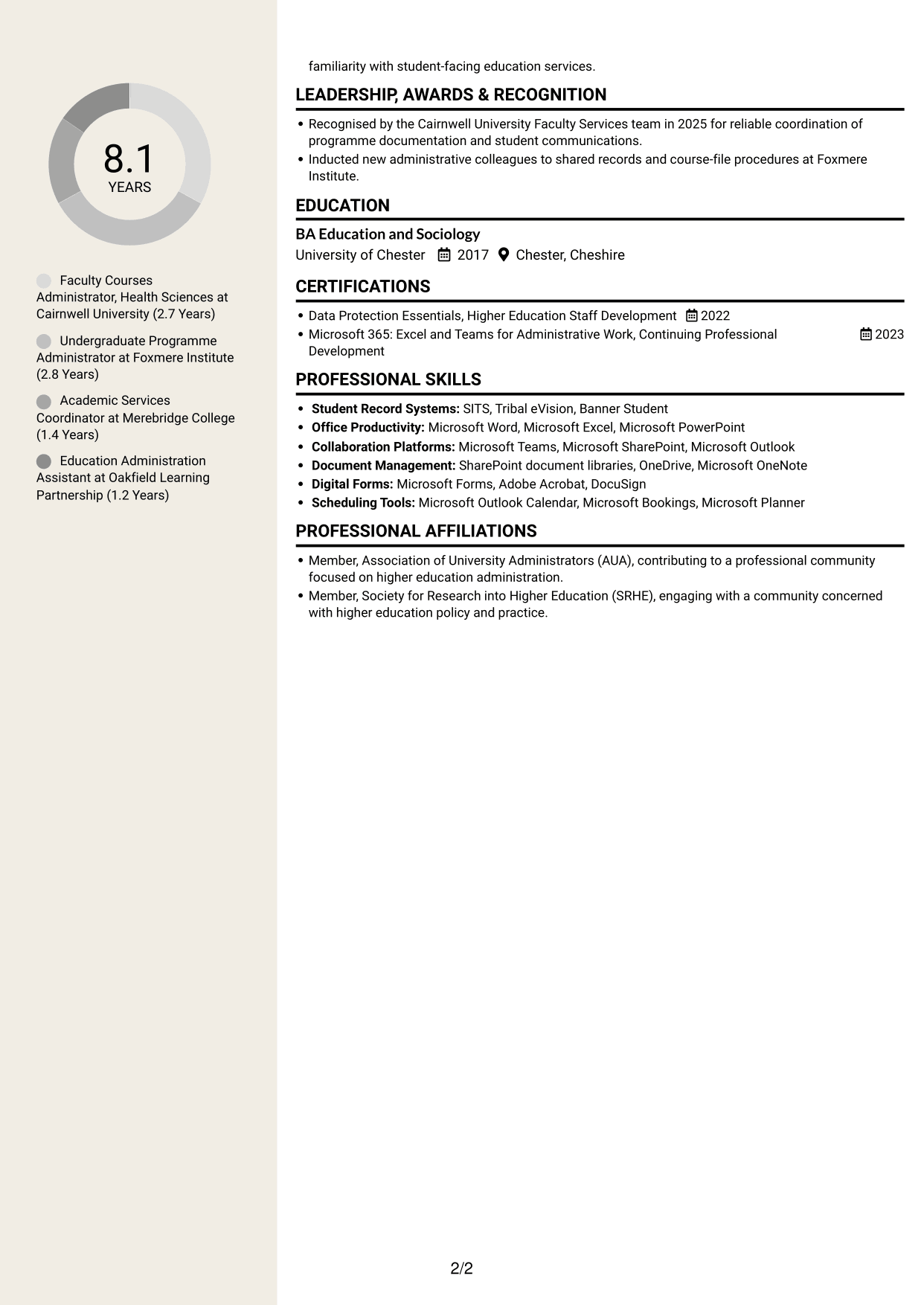 CV example — page 2