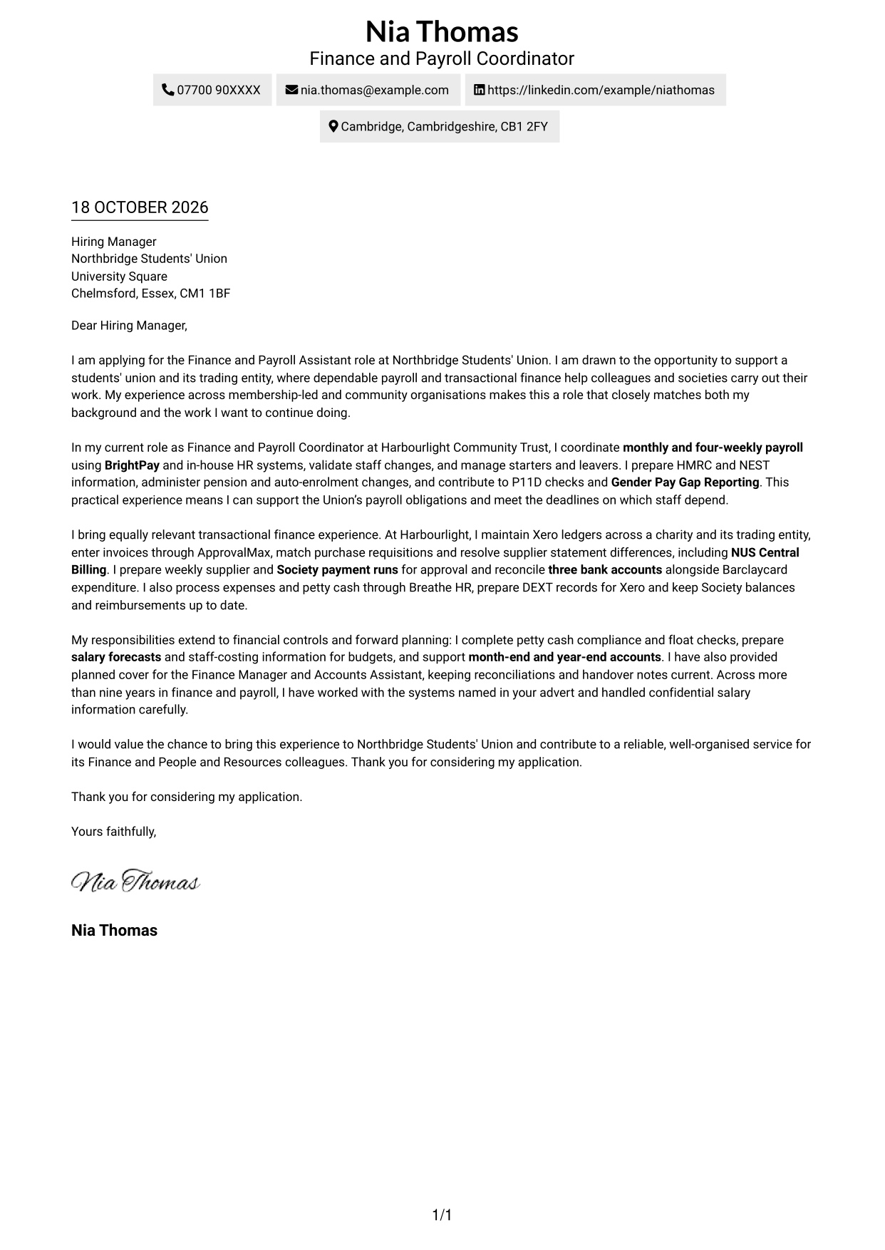 Cover letter example — page 1