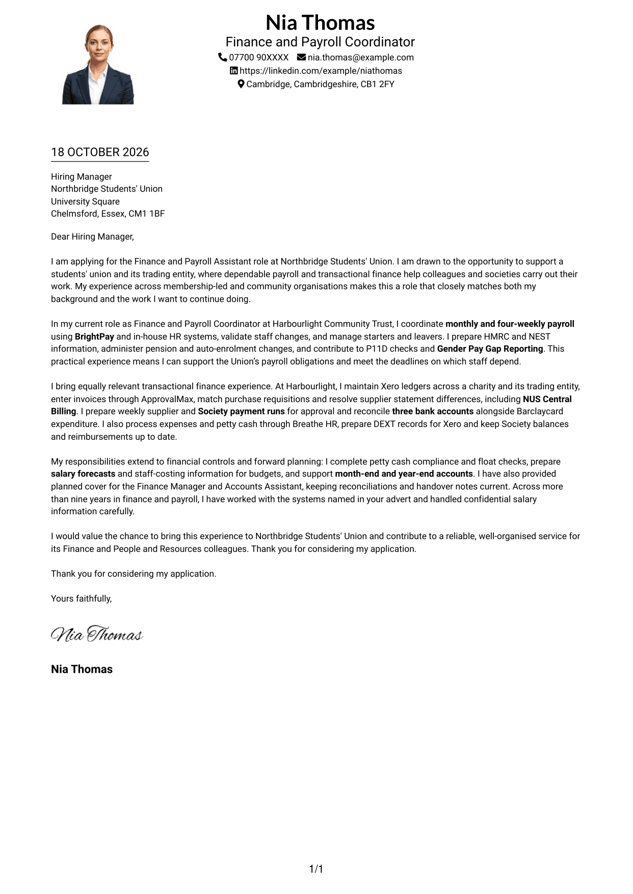 Cover letter example — page 1