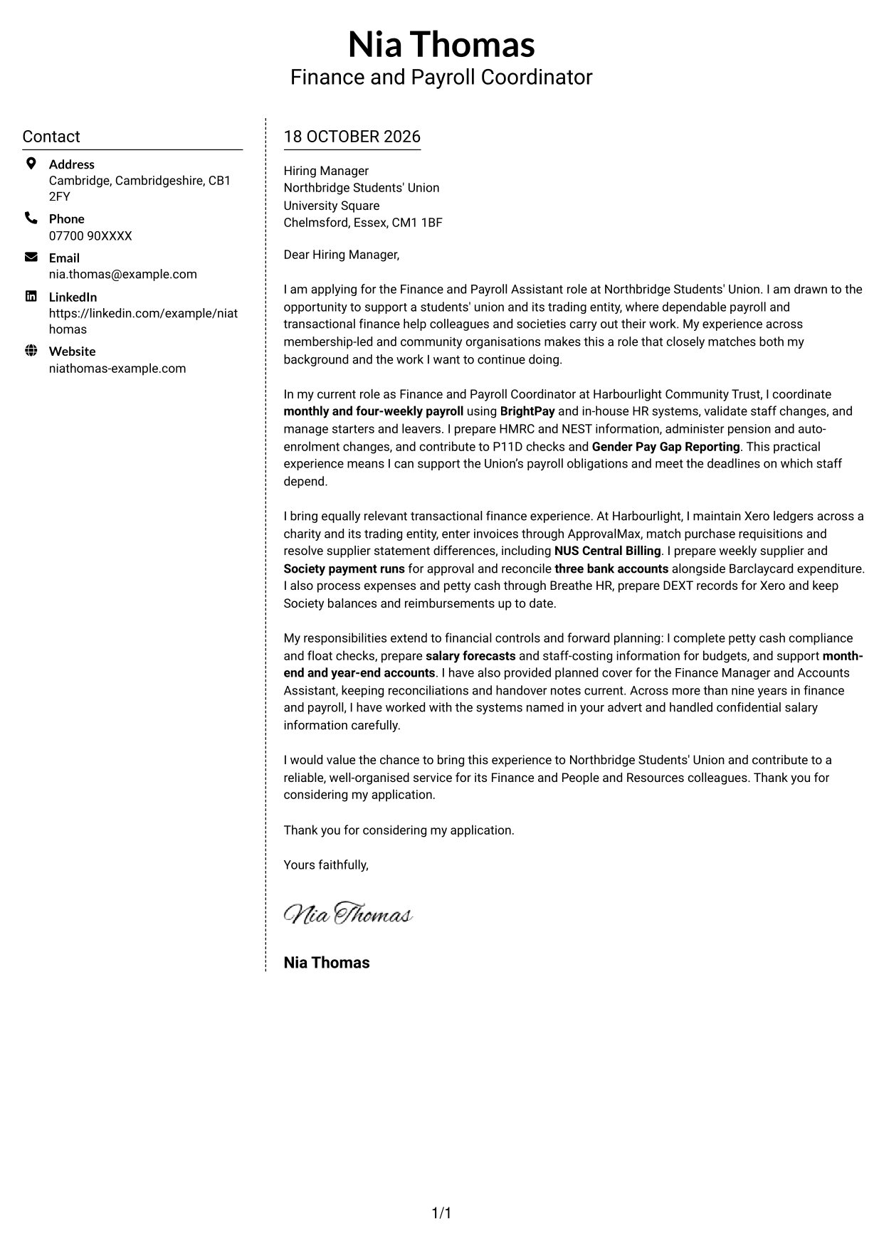Cover letter example — page 1