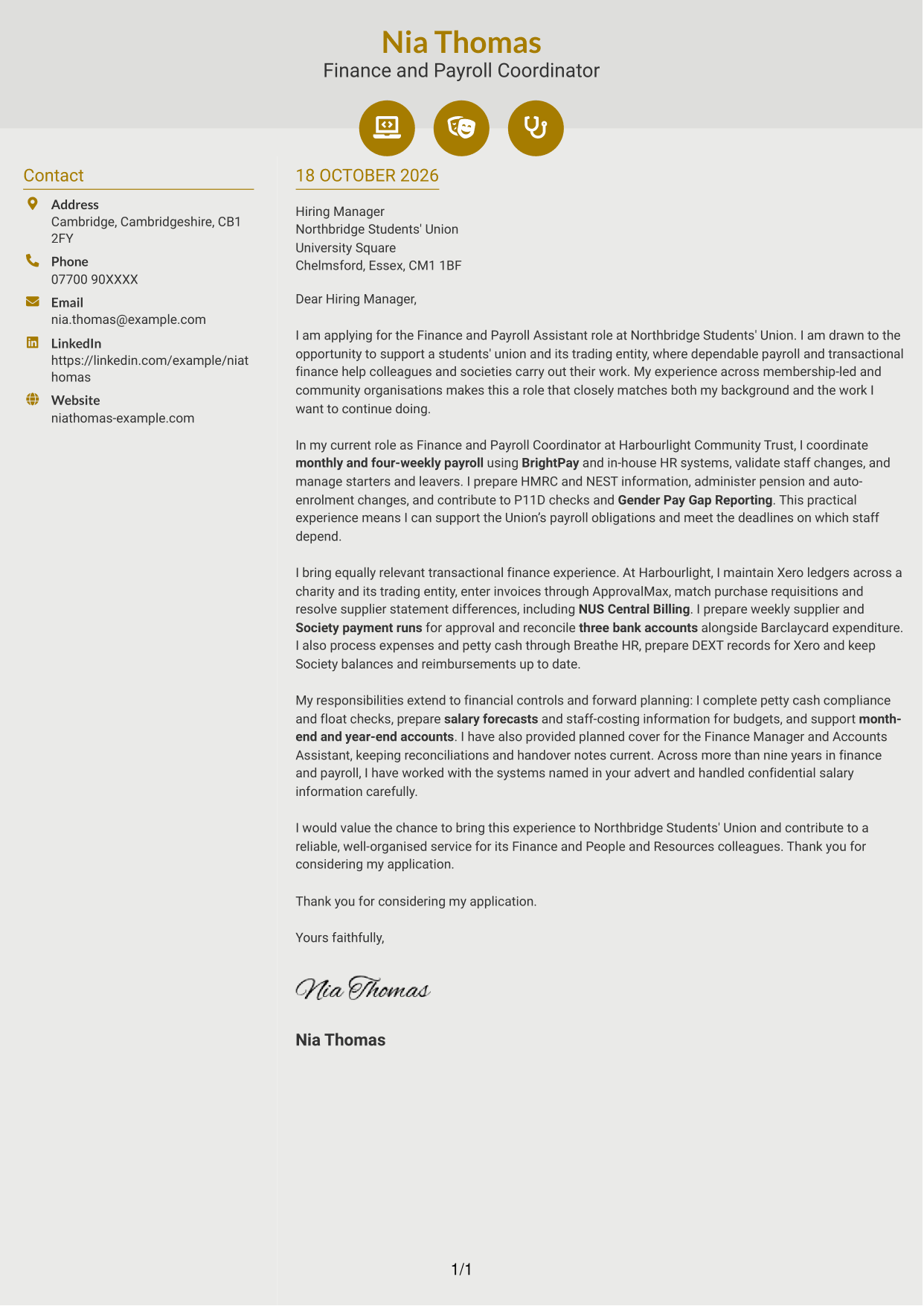 Cover letter example — page 1