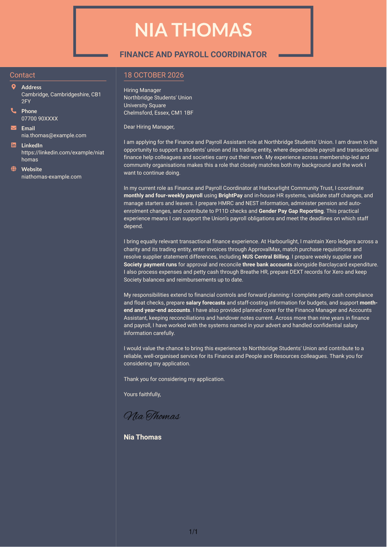 Cover letter example — page 1