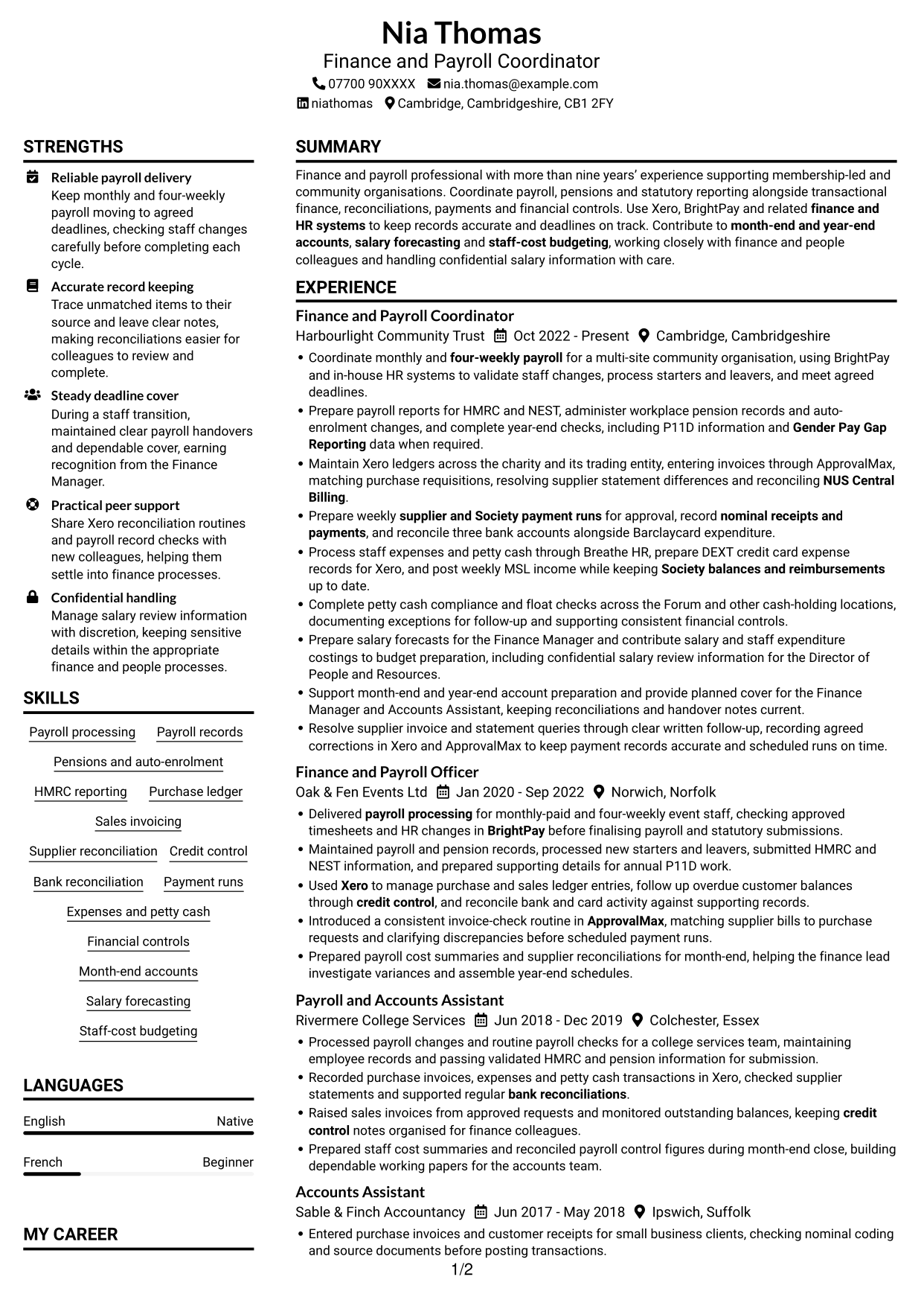 CV example — page 1
