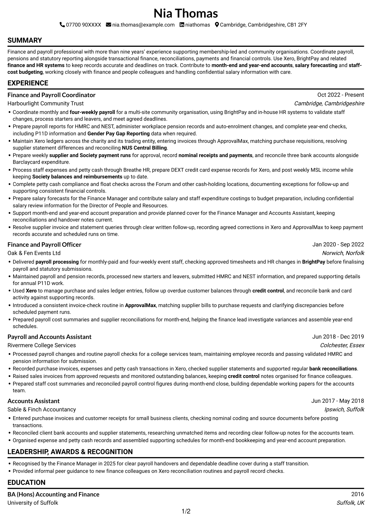 CV example — page 1