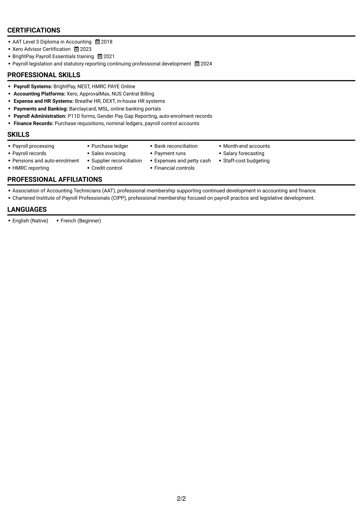 CV example — page 2