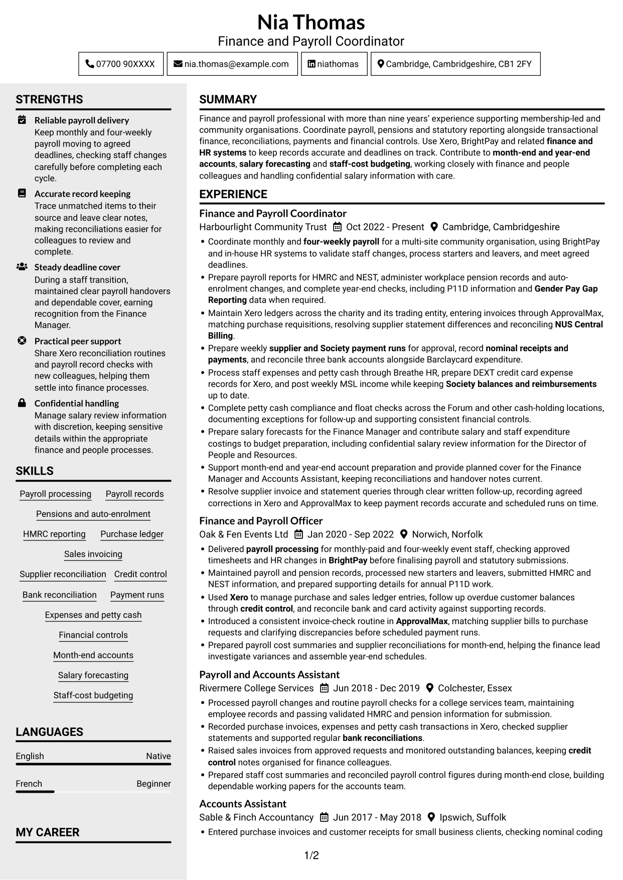 CV example — page 1