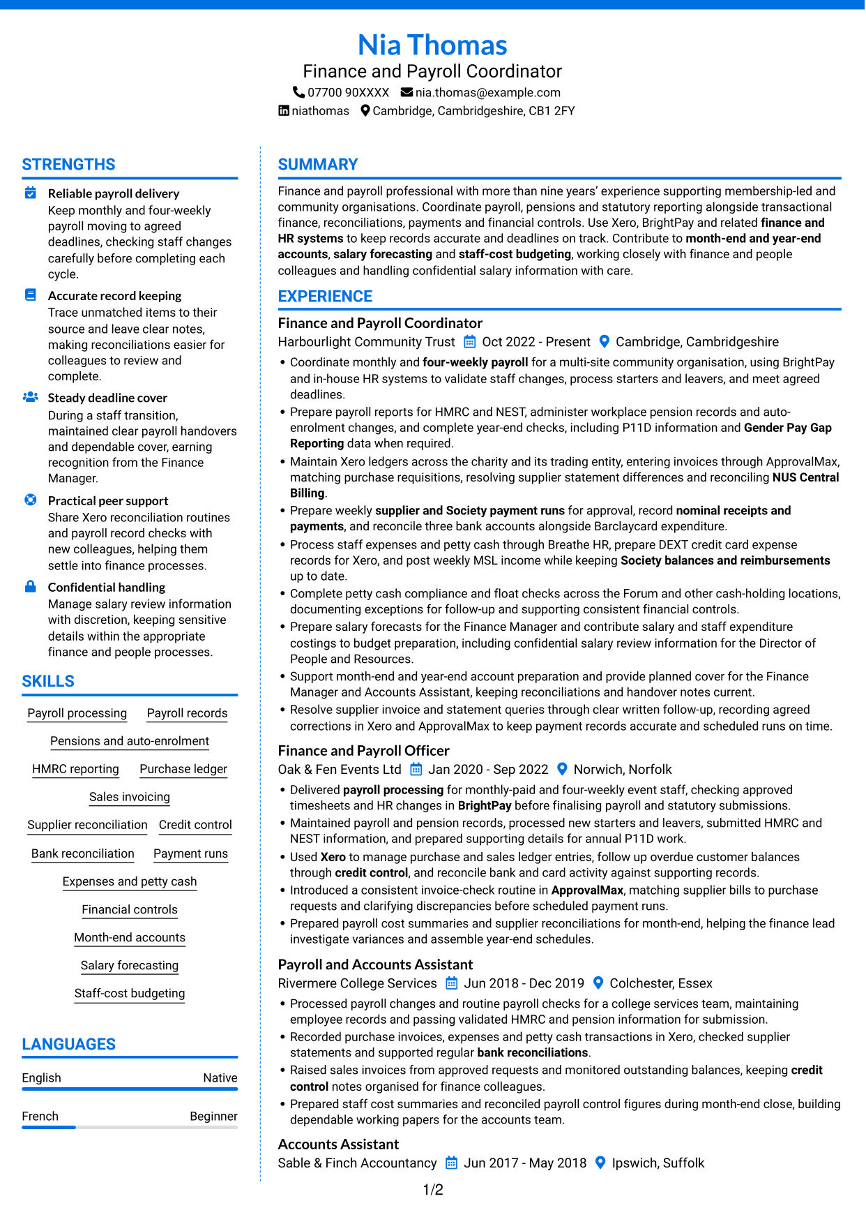 CV example — page 1