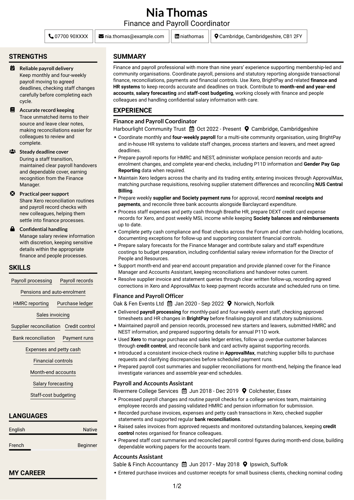 CV example — page 1