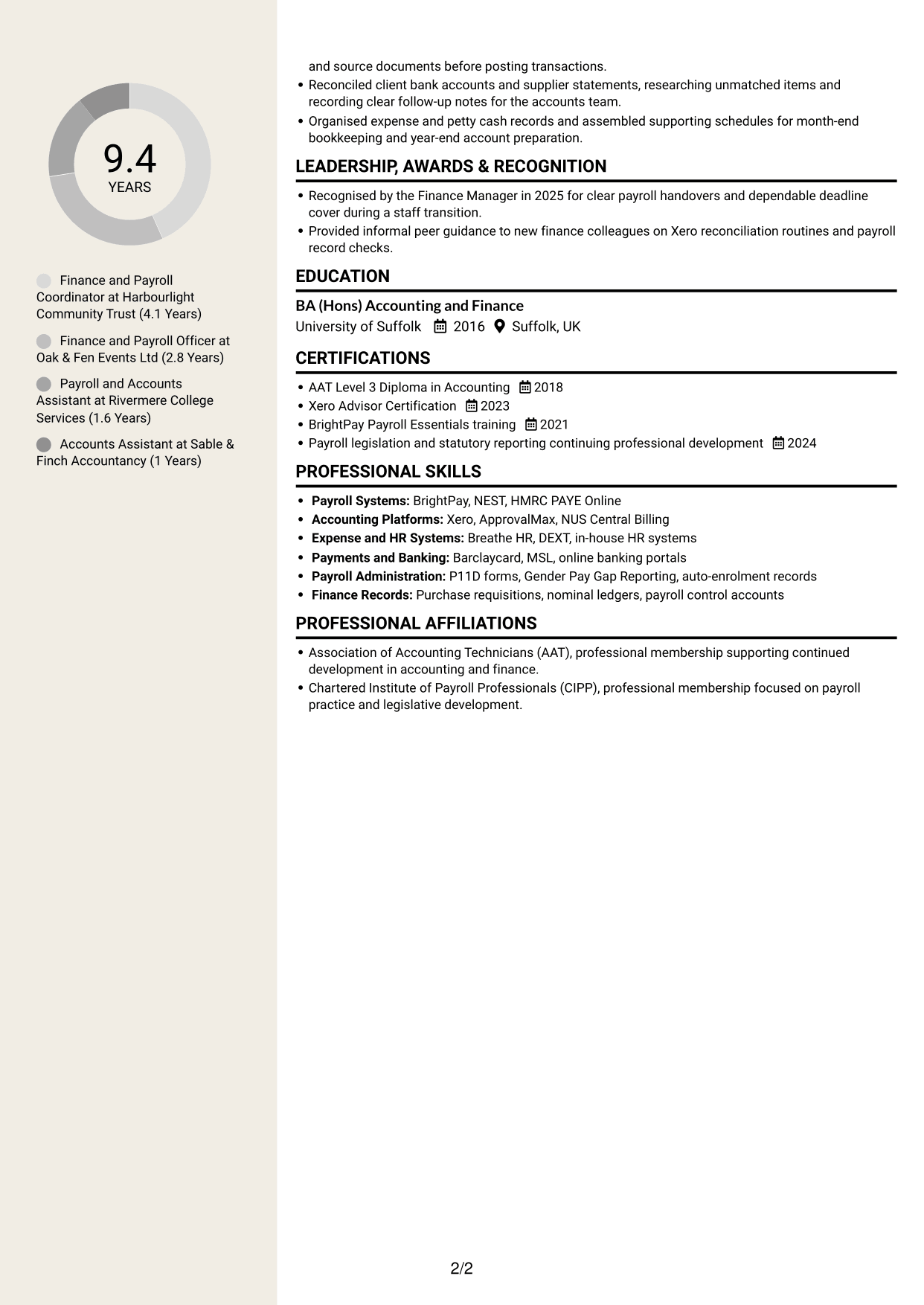 CV example — page 2