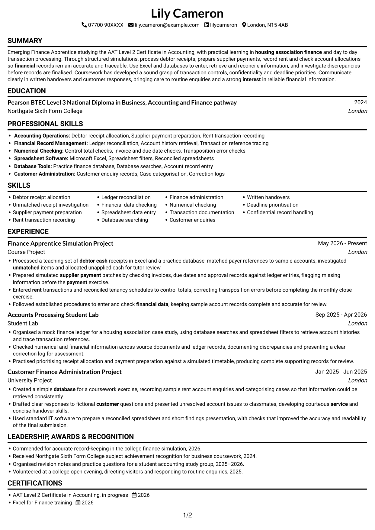 CV example — page 1