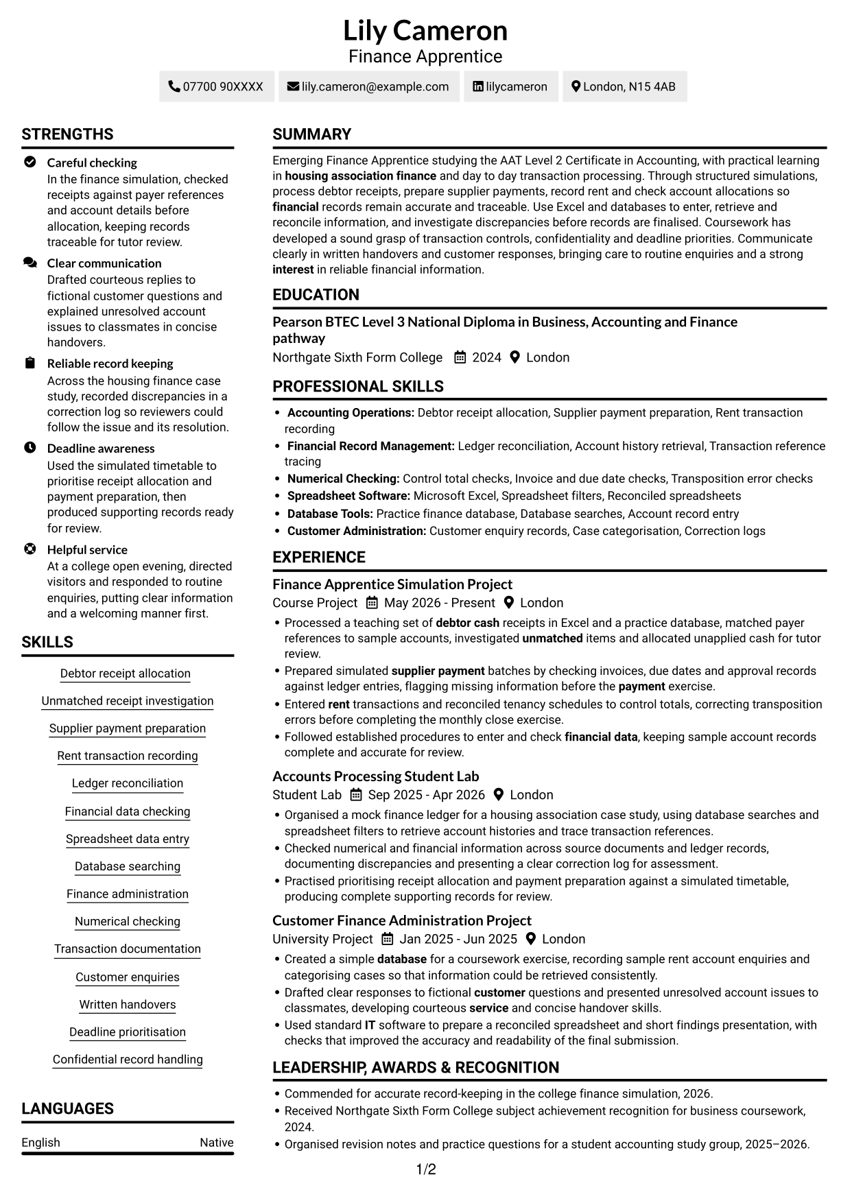 CV example — page 1