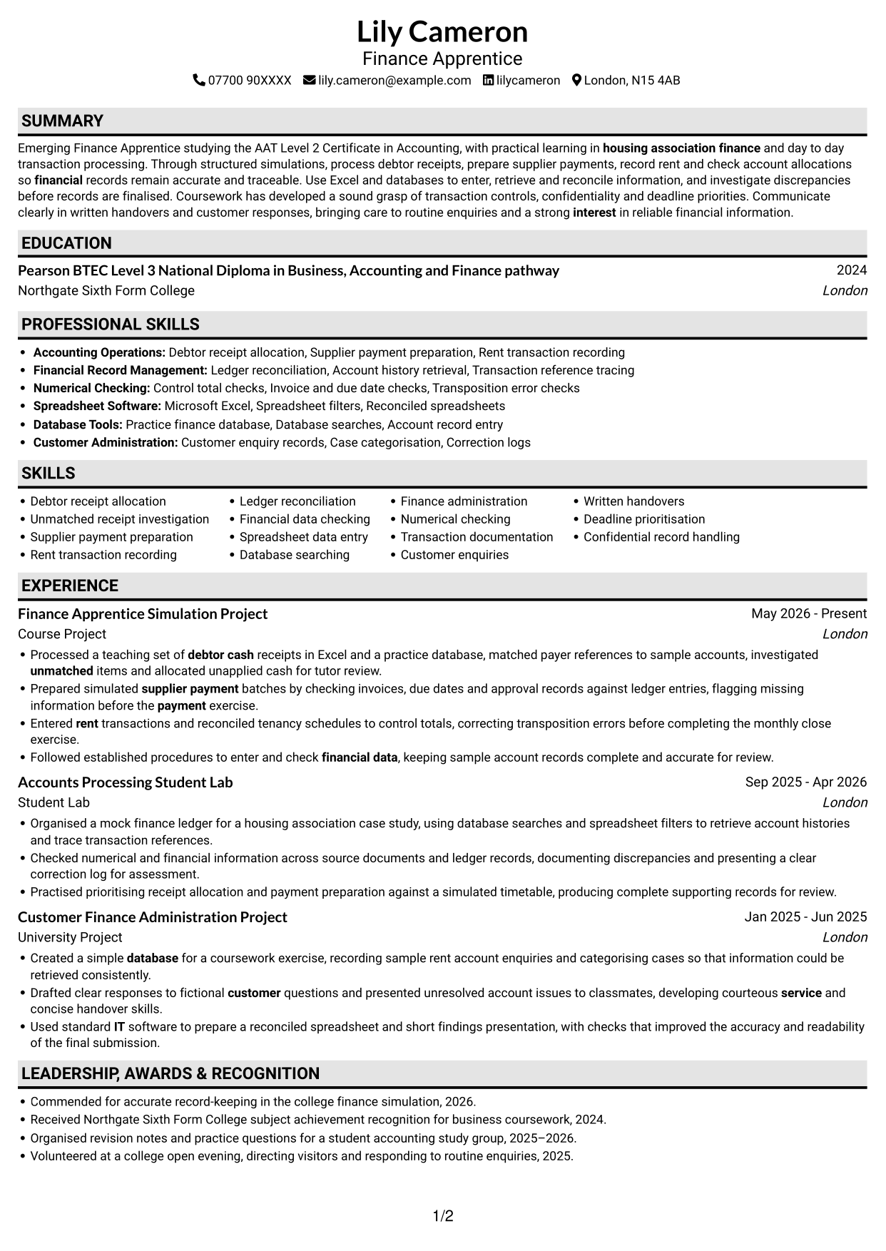 CV example — page 1