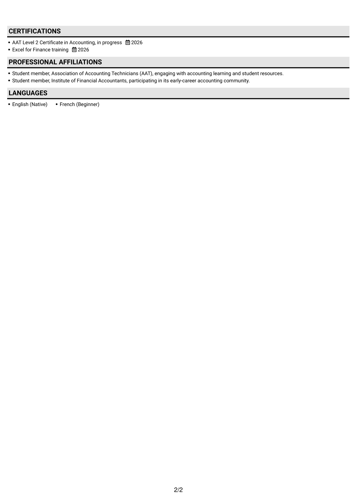 CV example — page 2