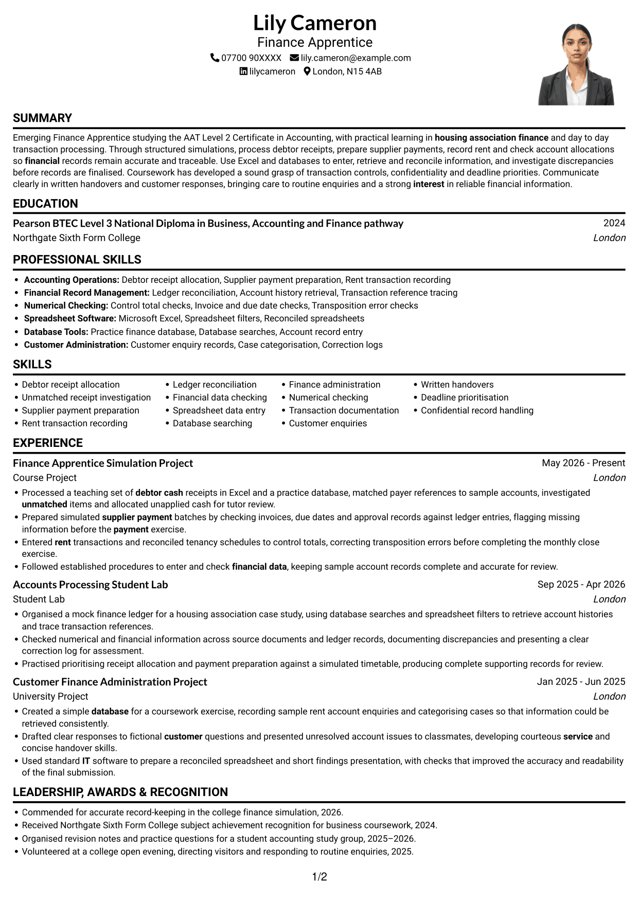CV example — page 1