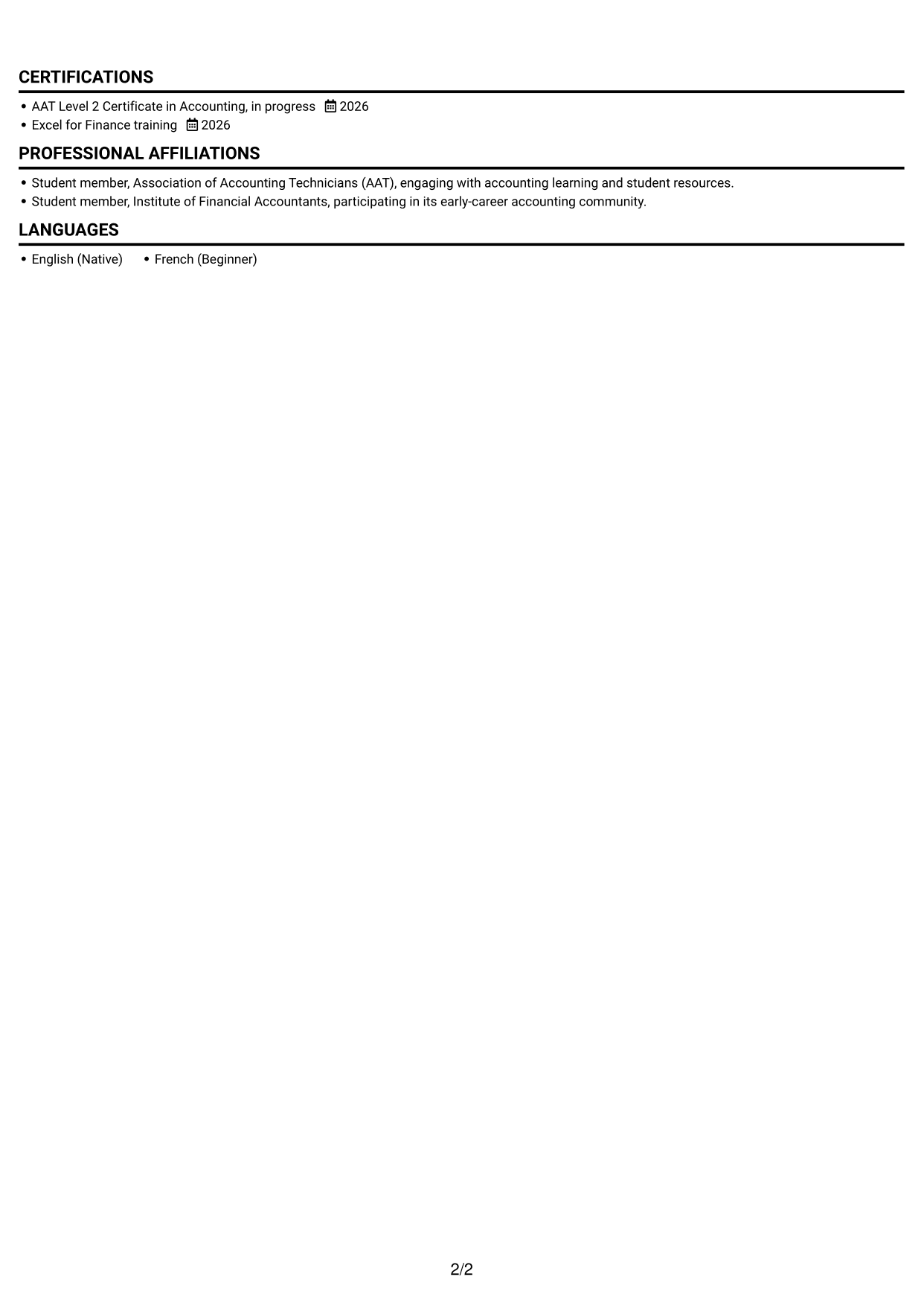 CV example — page 2