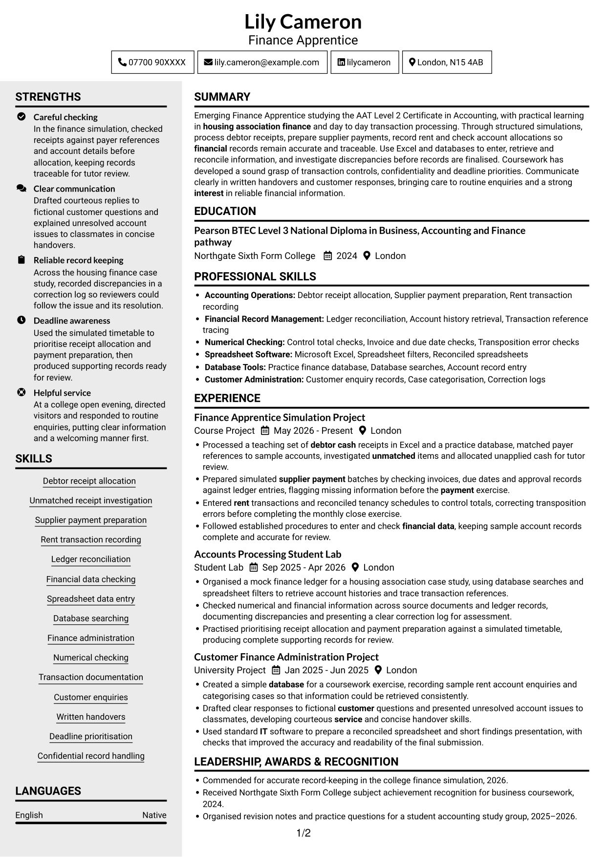 CV example — page 1