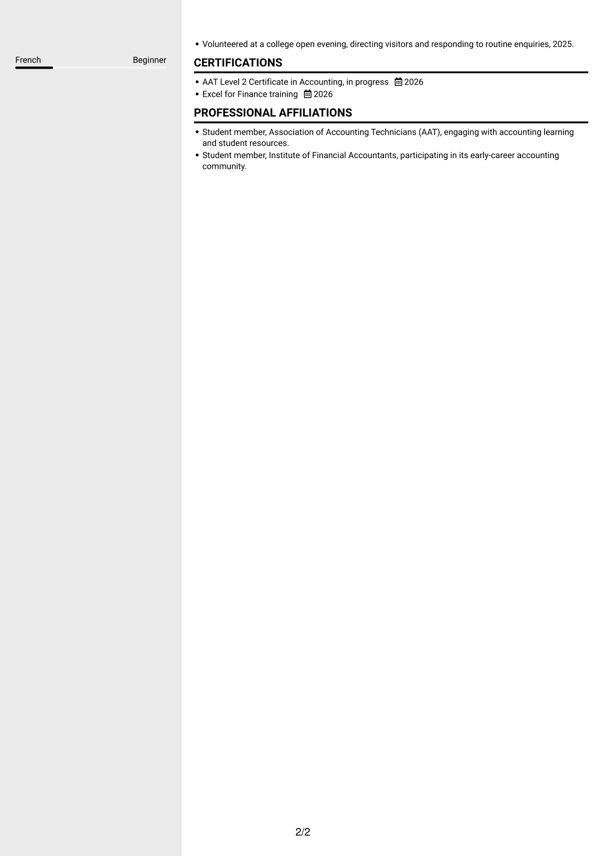 CV example — page 2