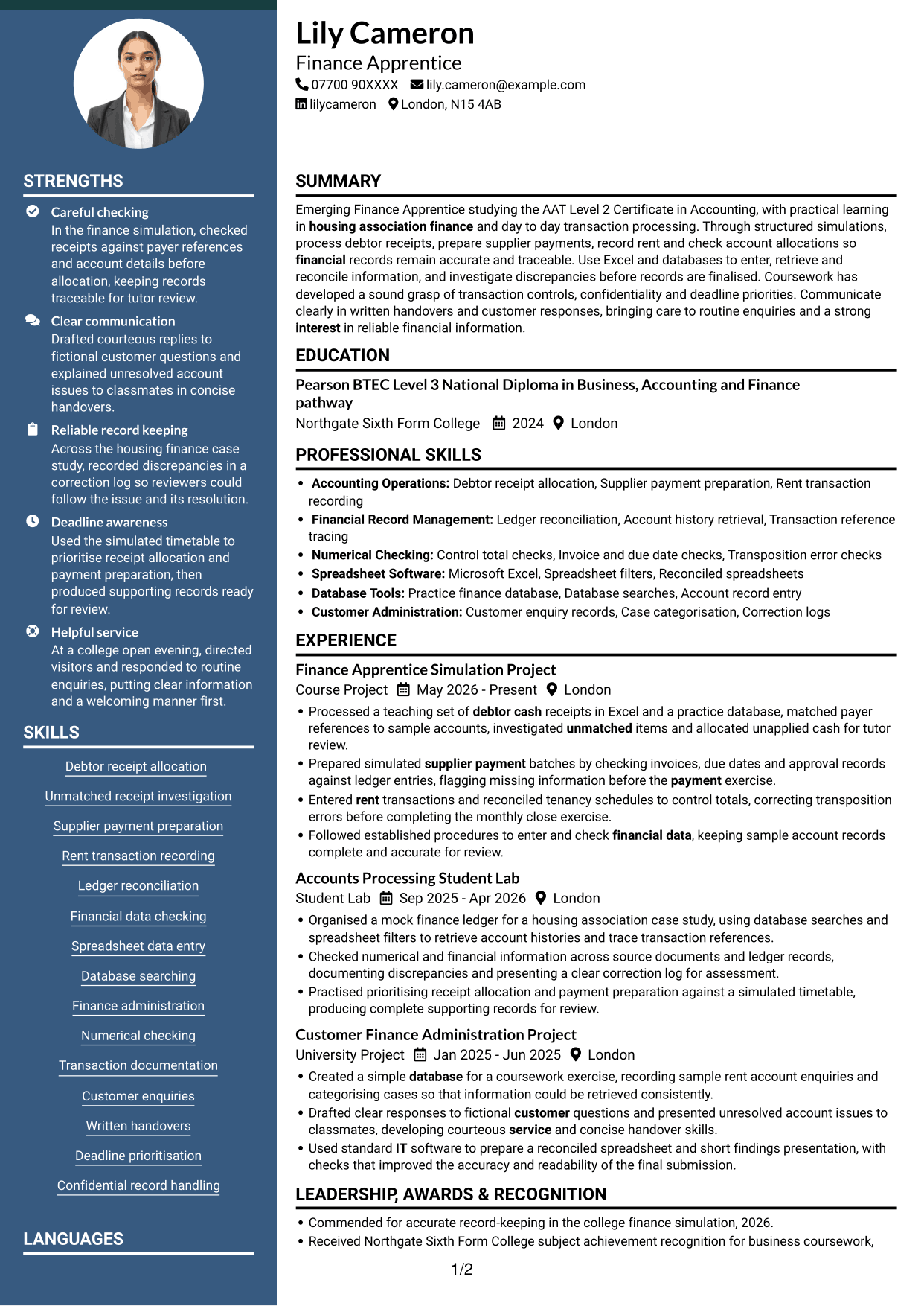 CV example — page 1