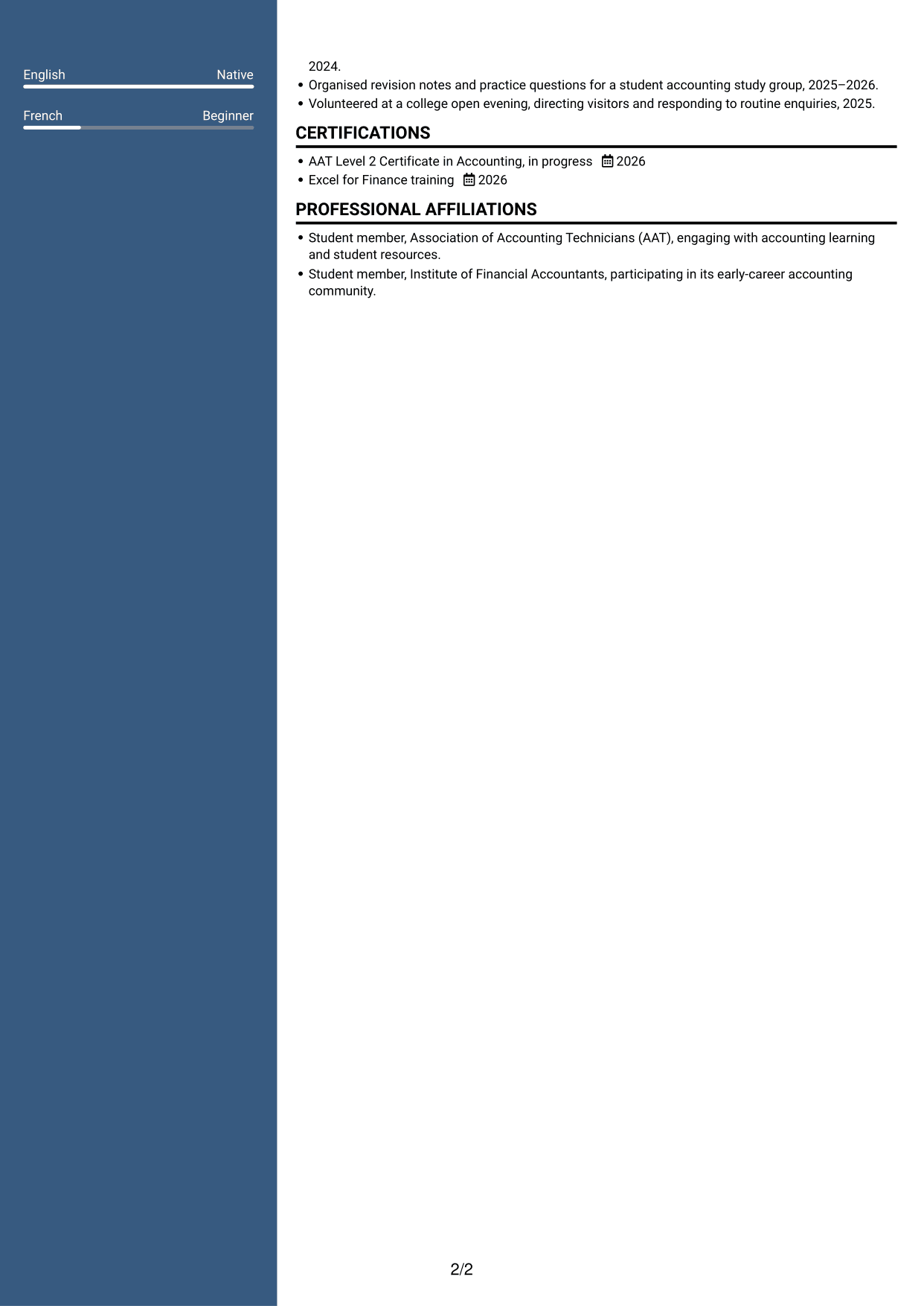 CV example — page 2