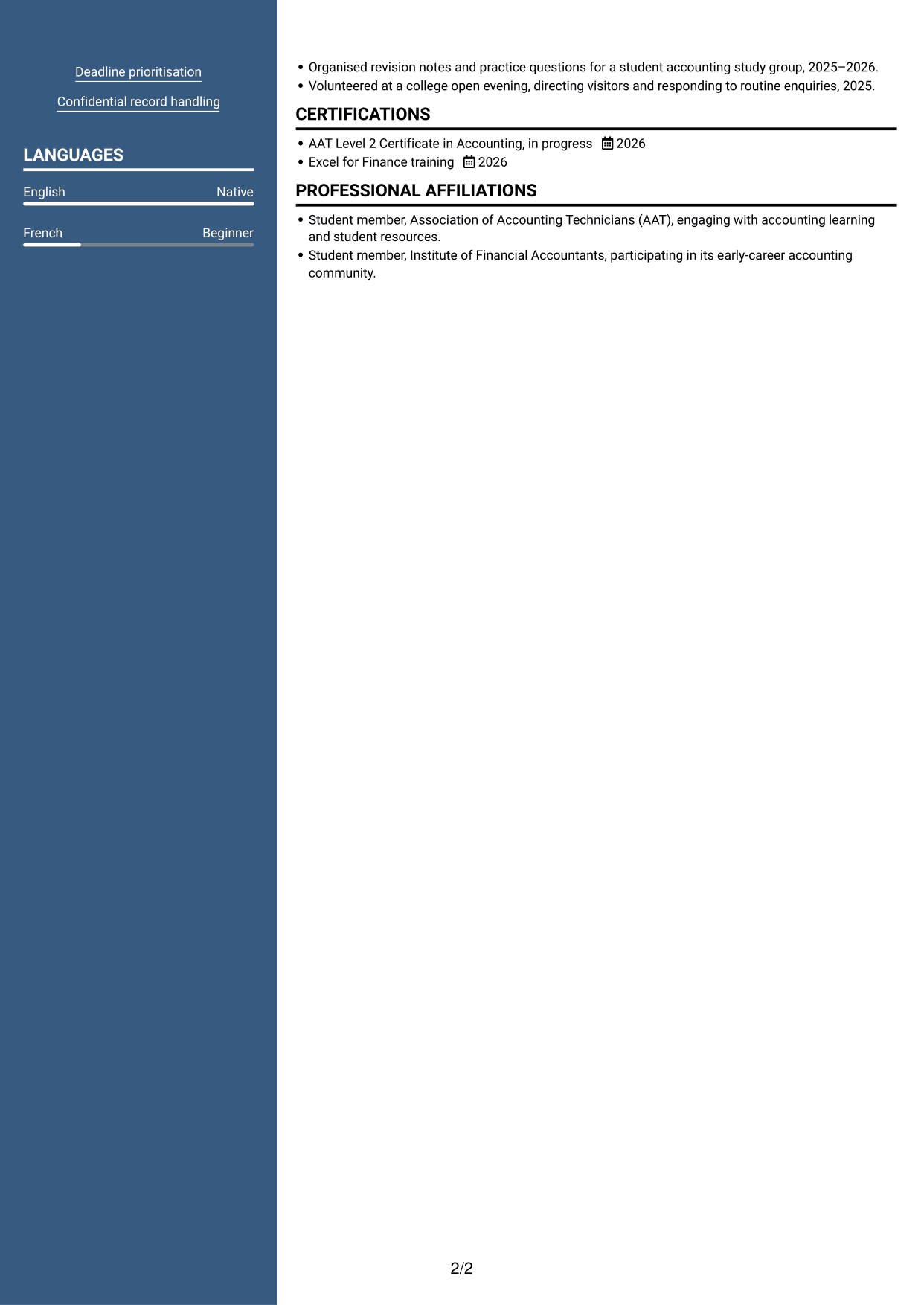 CV example — page 2