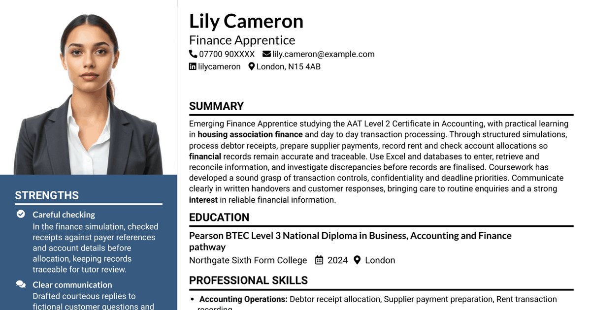 7 Finance Apprentice Housing Association CV Templates with Example
