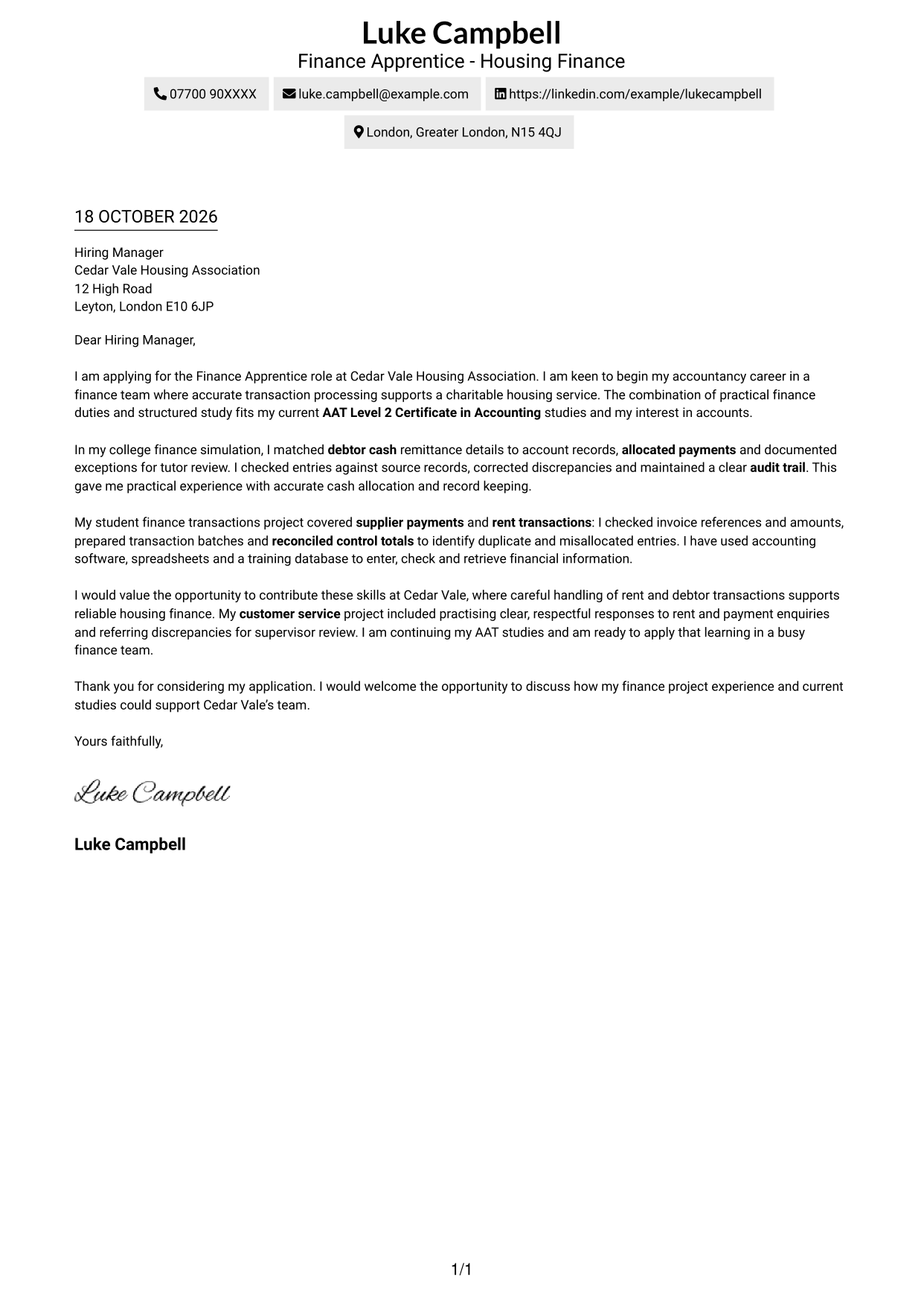 Cover letter example — page 1