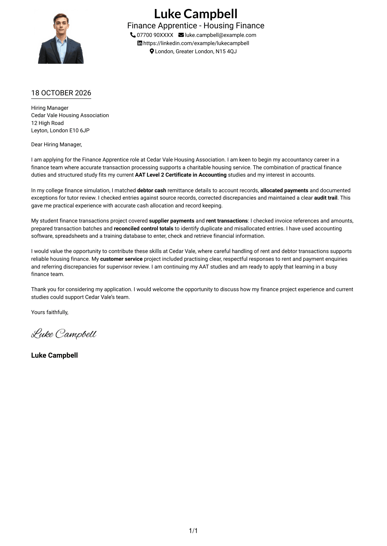 Cover letter example — page 1