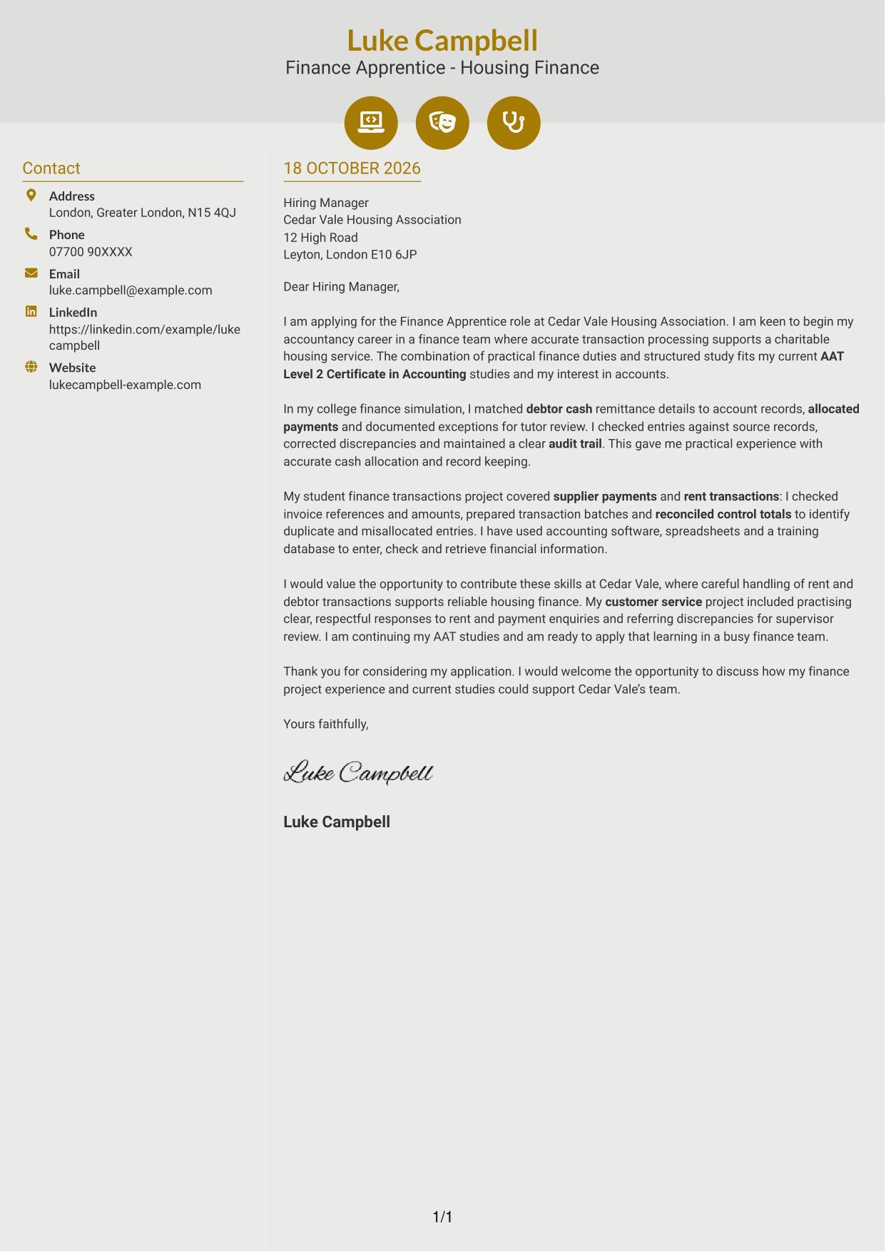 Cover letter example — page 1