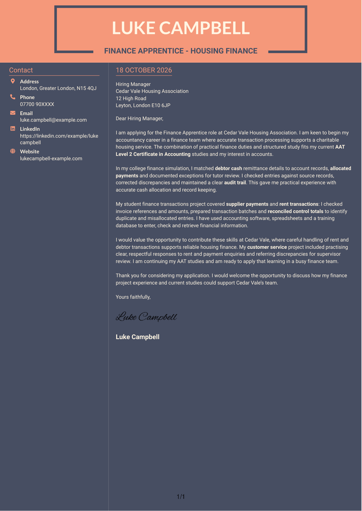 Cover letter example — page 1