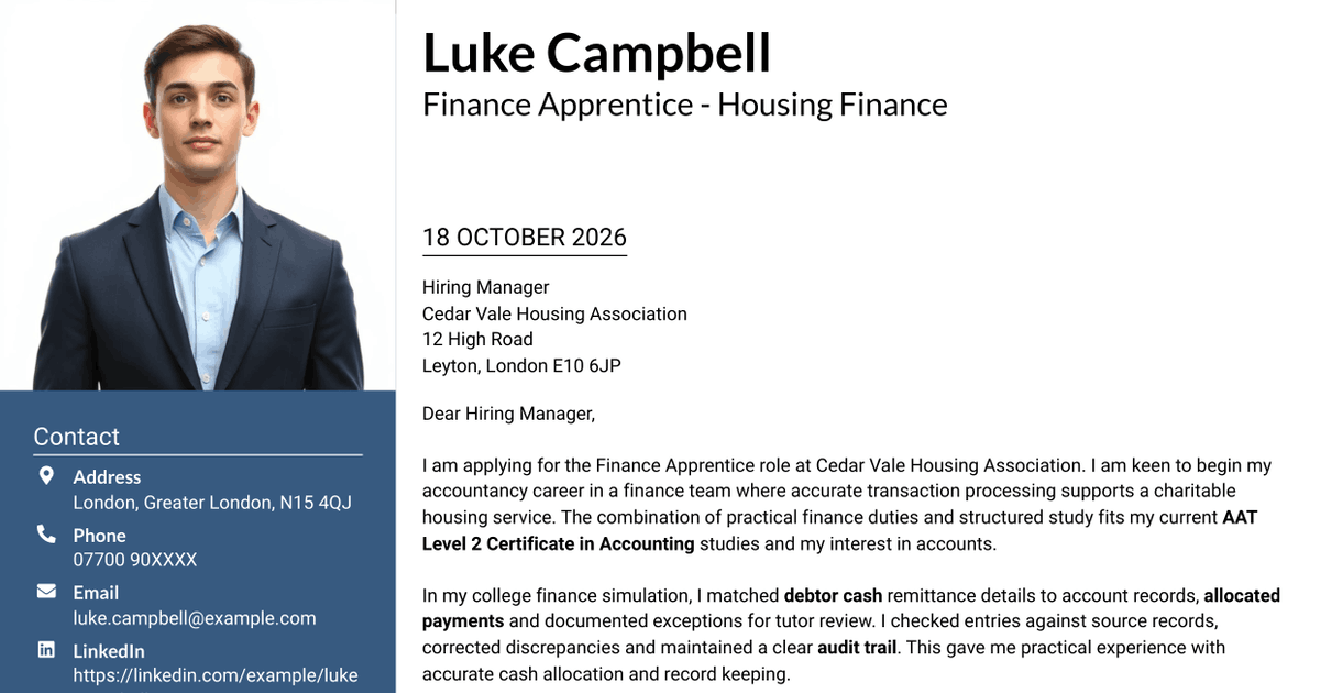 7 Finance Apprentice - Housing Finance Cover Letter Templates with Example