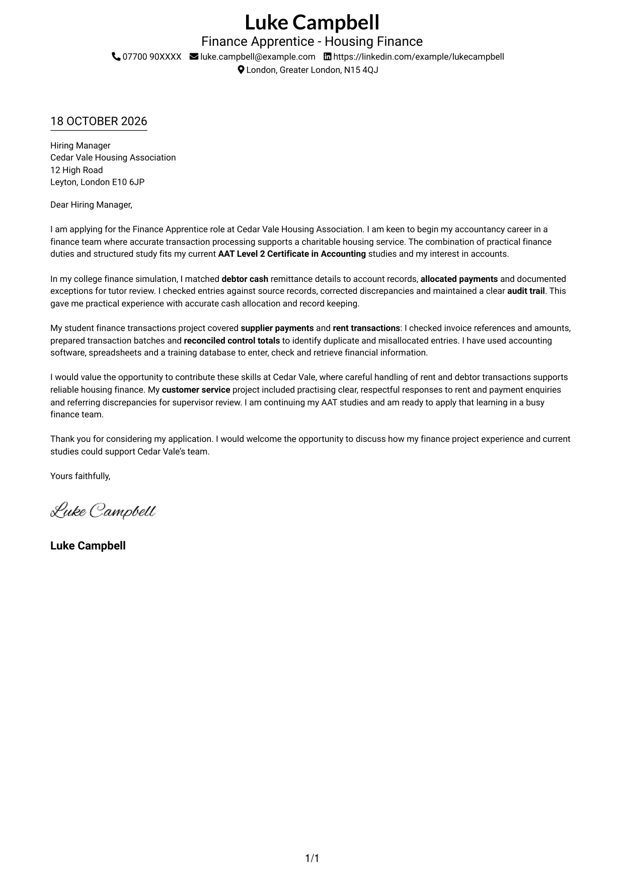 Cover letter example — page 1