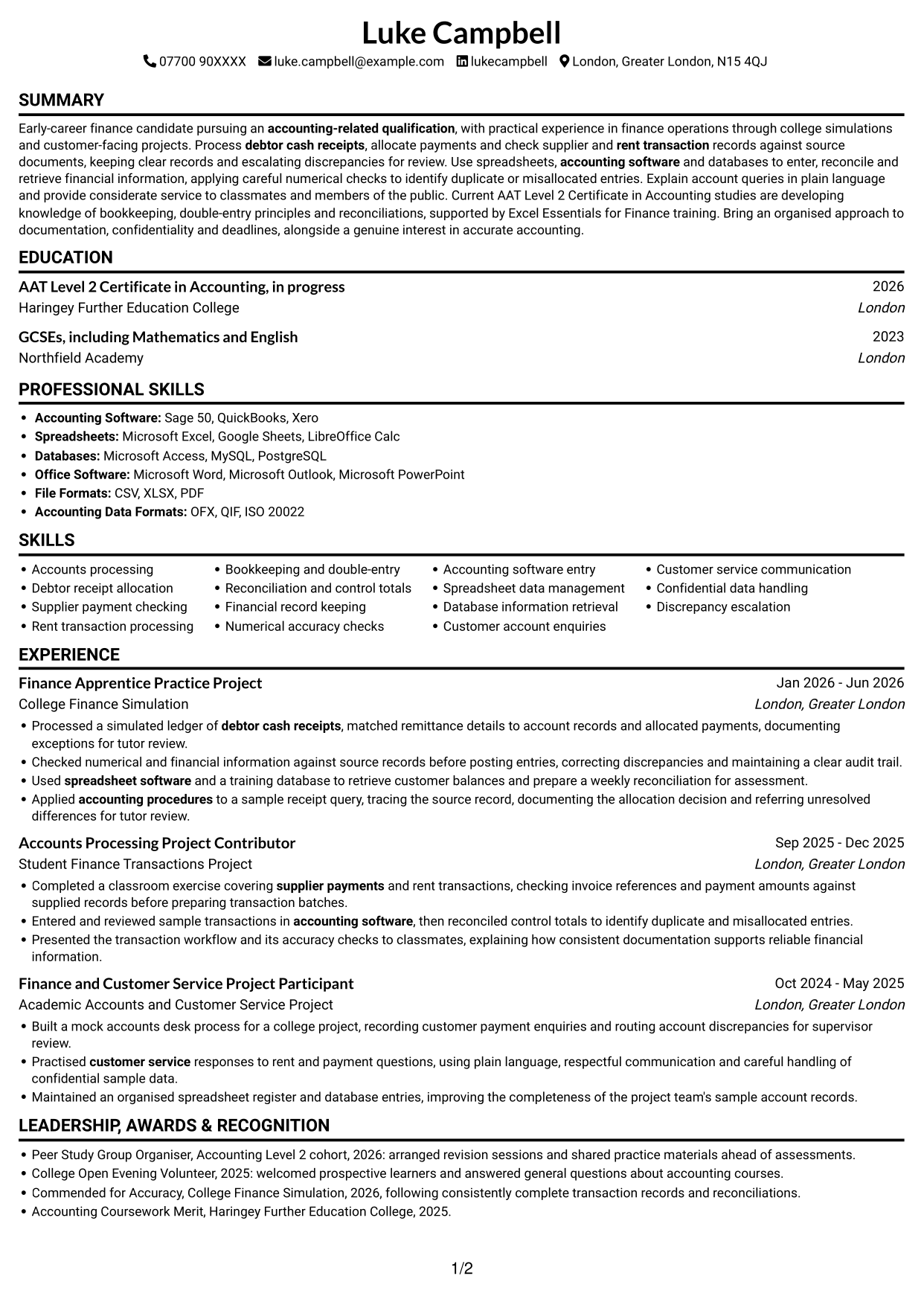 CV example — page 1