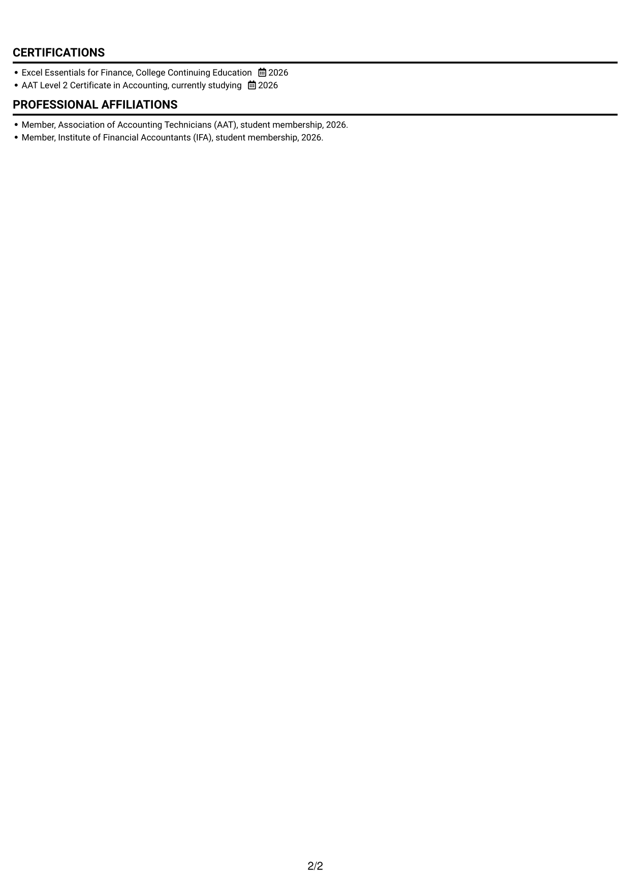 CV example — page 2
