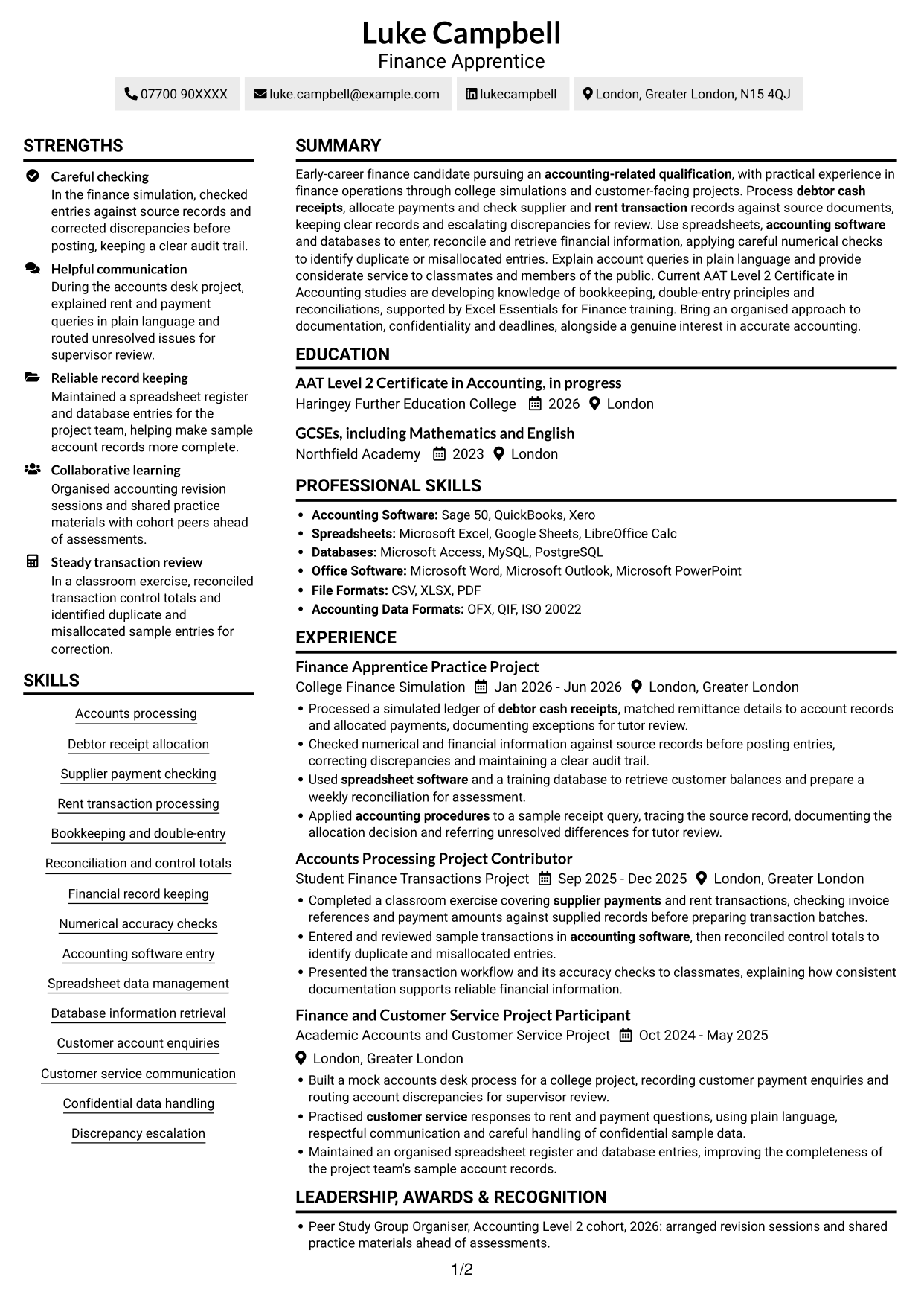 CV example — page 1