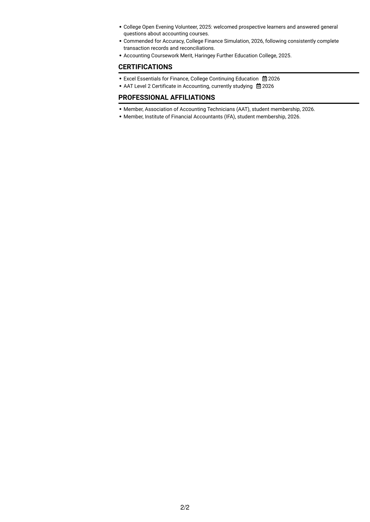 CV example — page 2
