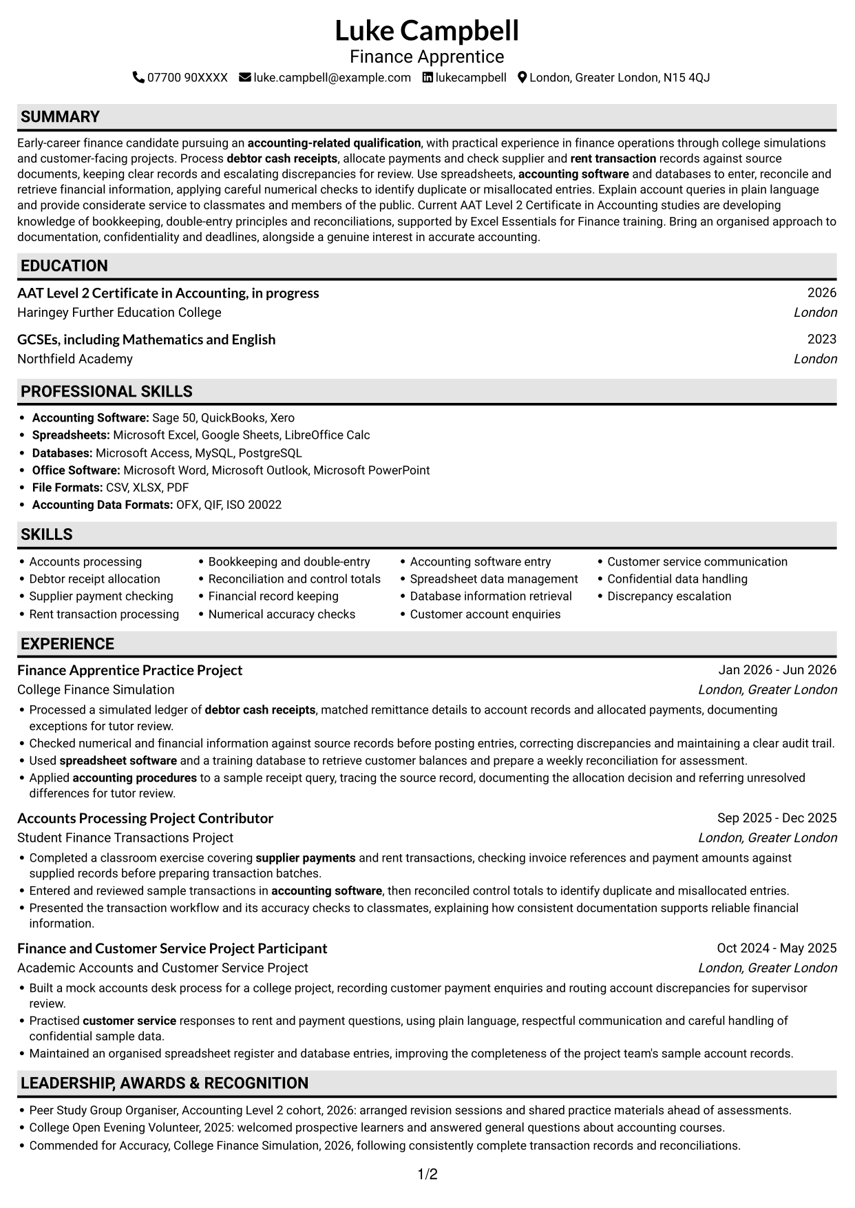 CV example — page 1