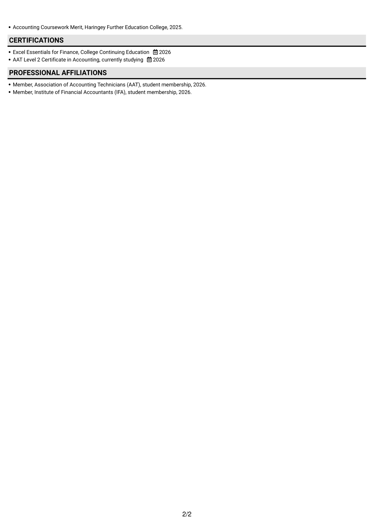 CV example — page 2