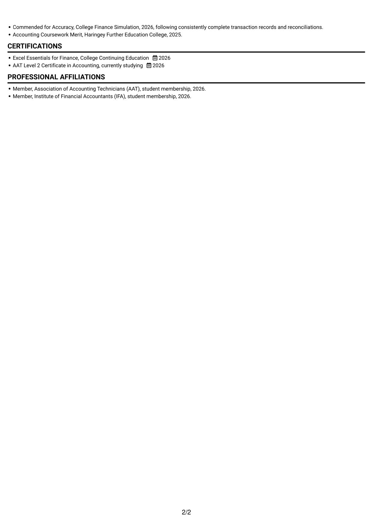 CV example — page 2