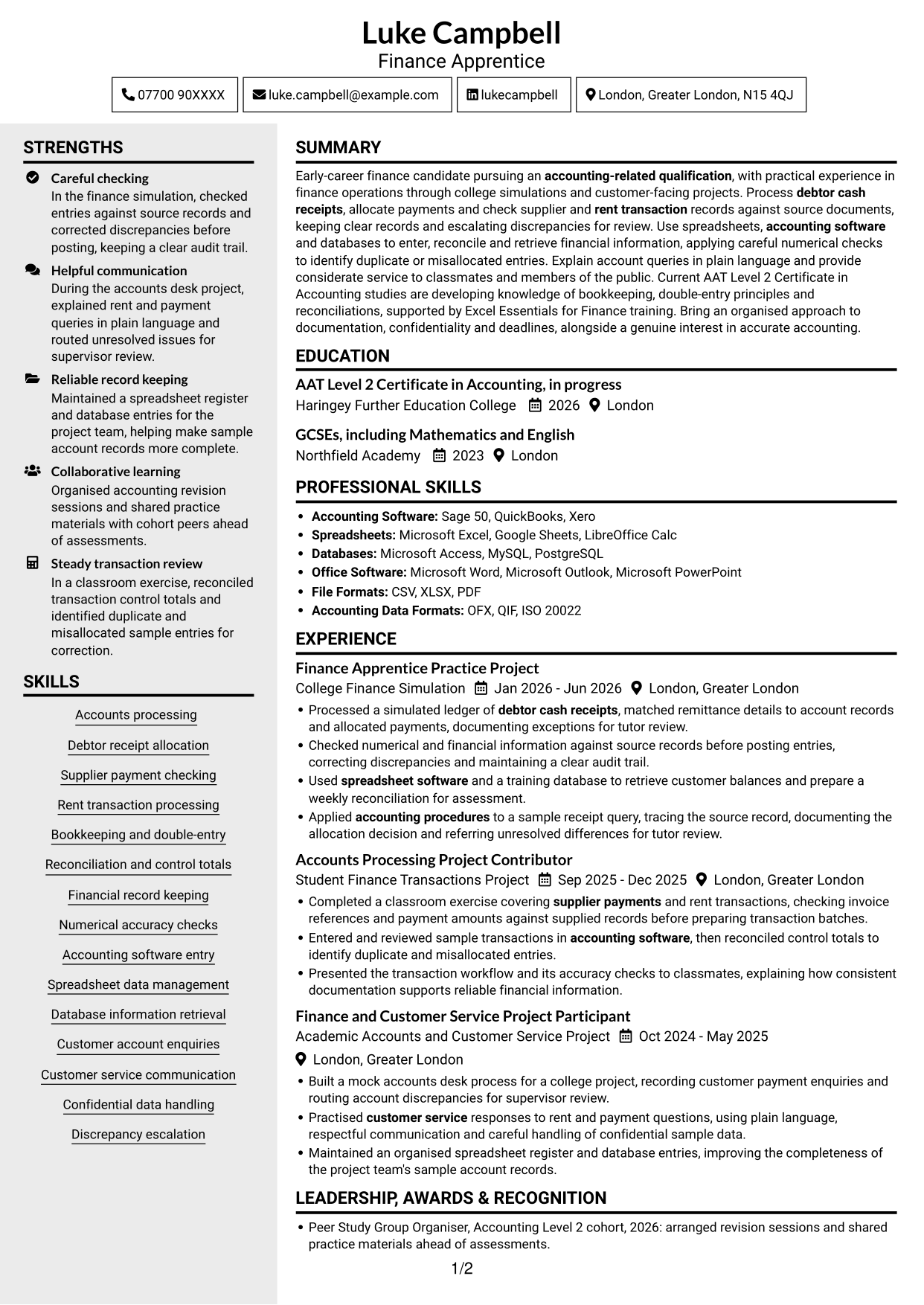 CV example — page 1
